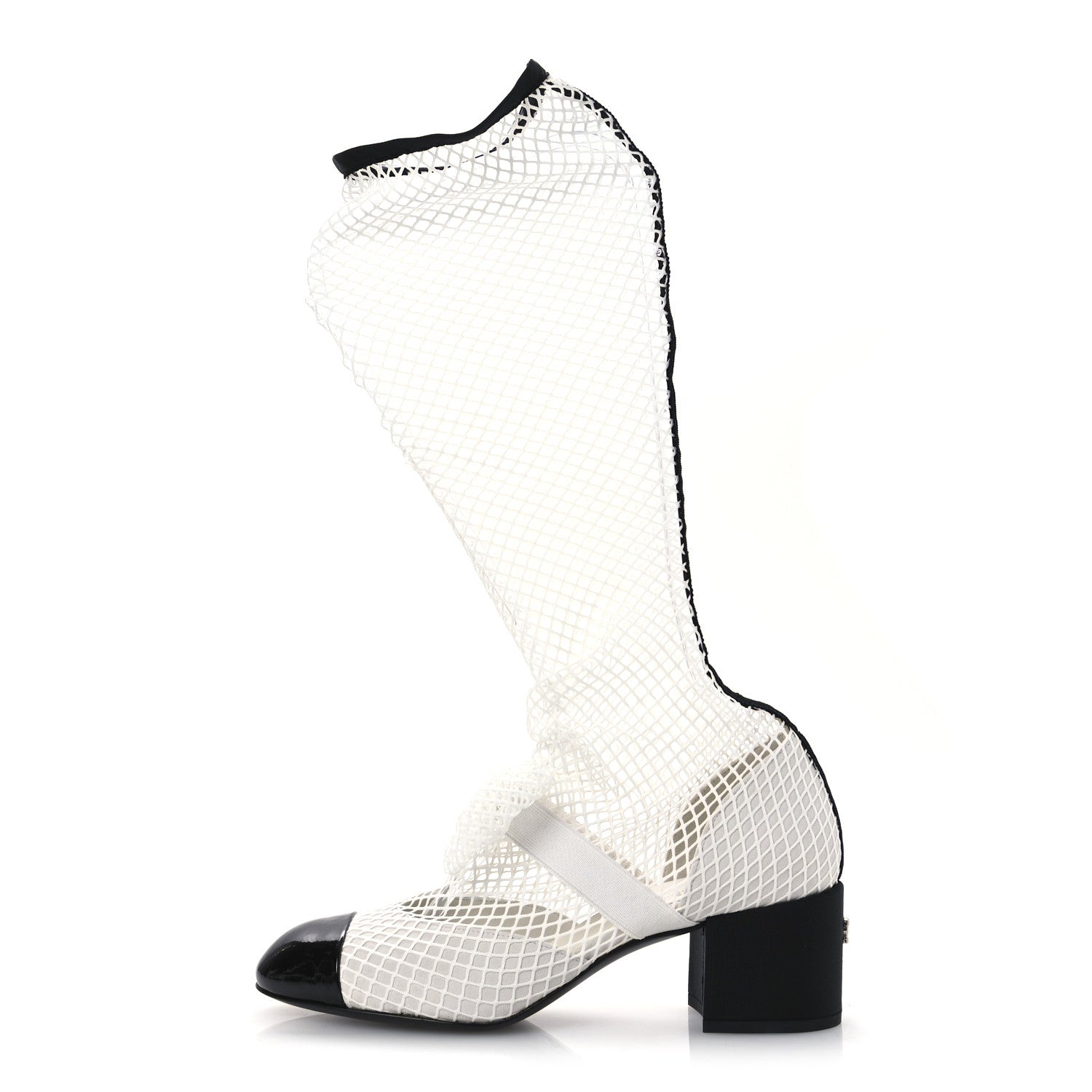 Mesh Kid Suede Patent Mary Jane Short Boots 39 White Black