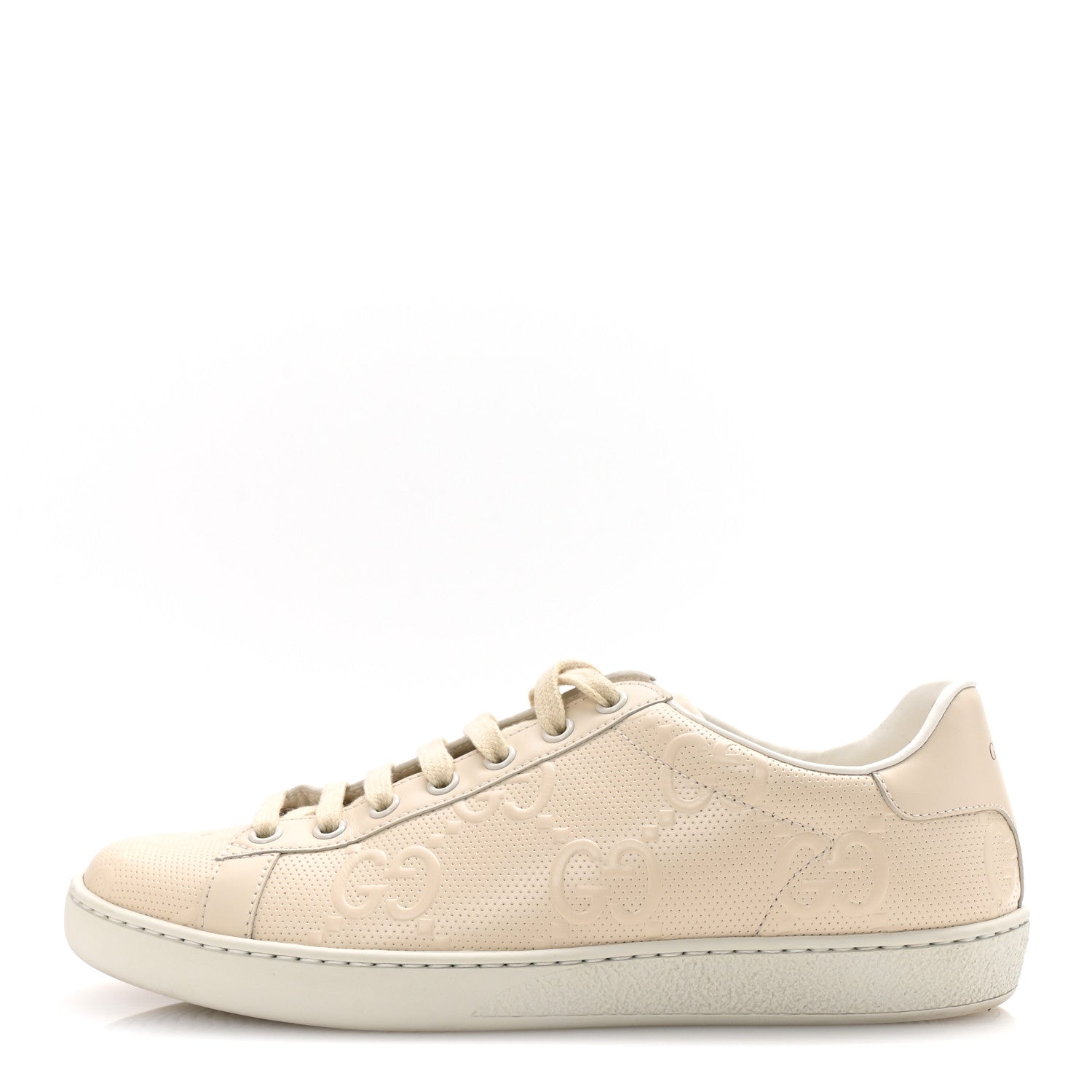 Calfskin GG Tennis Embossed Womens Ace Sneakers 39 Mystic White