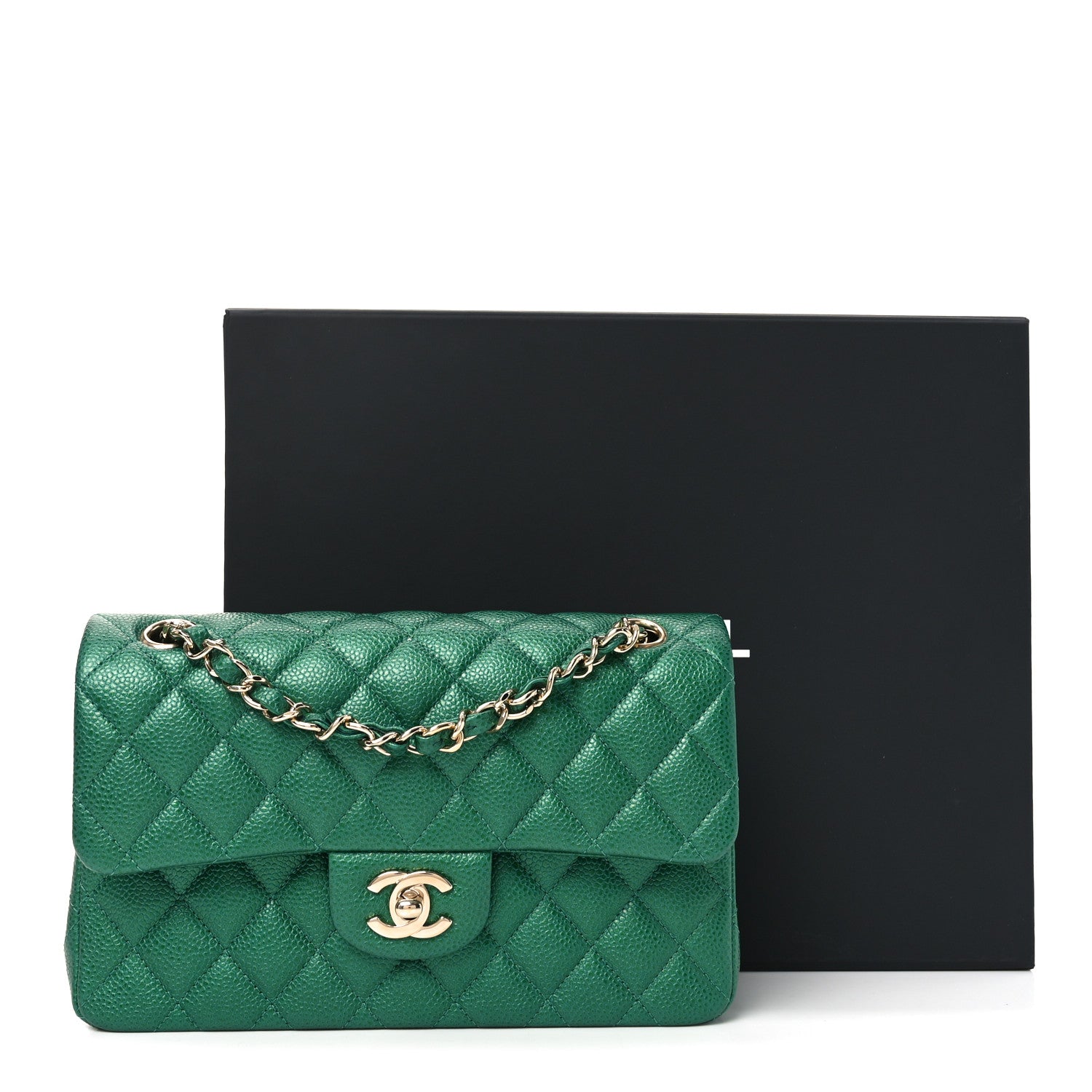 Metallic Caviar Quilted Small Double Flap Green