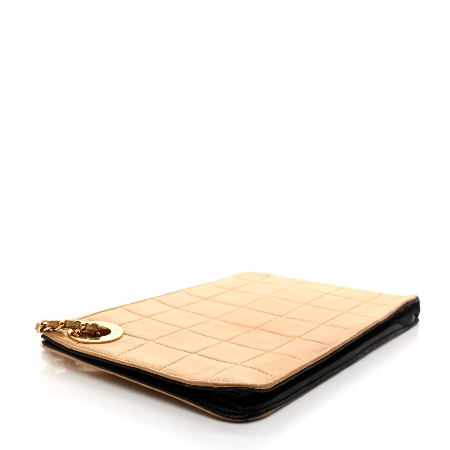 Lambskin Quilted Chocolate Bar Wristlet Beige