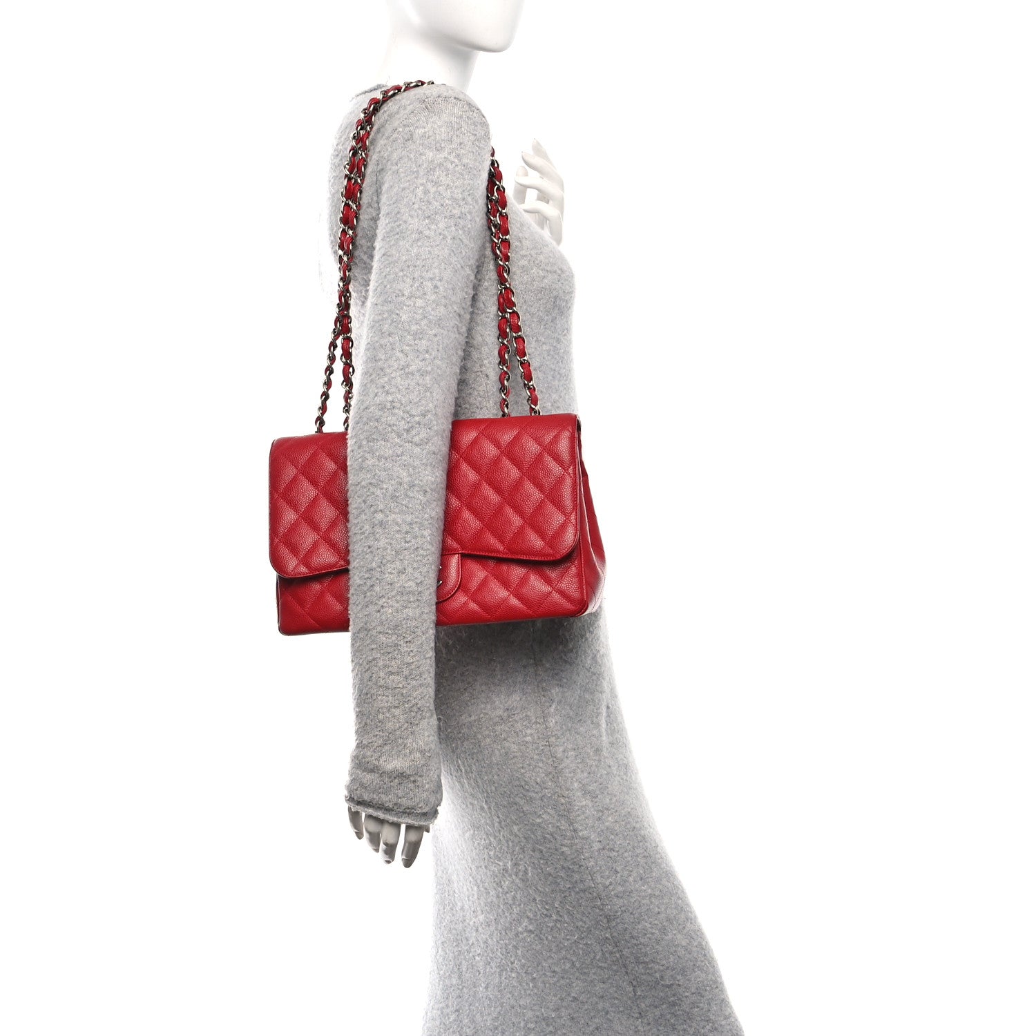 Caviar Quilted Jumbo Single Flap Red