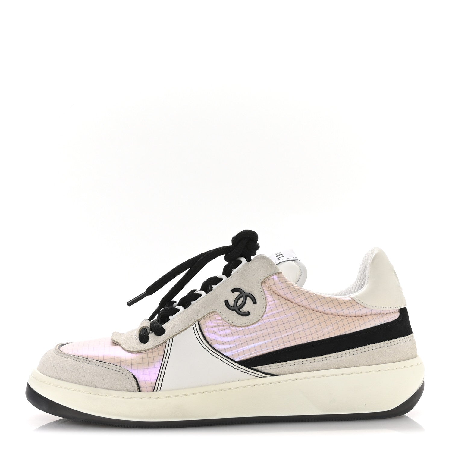 Suede Fabric Calfskin Womens CC Sneakers 40.5 Pink Grey White