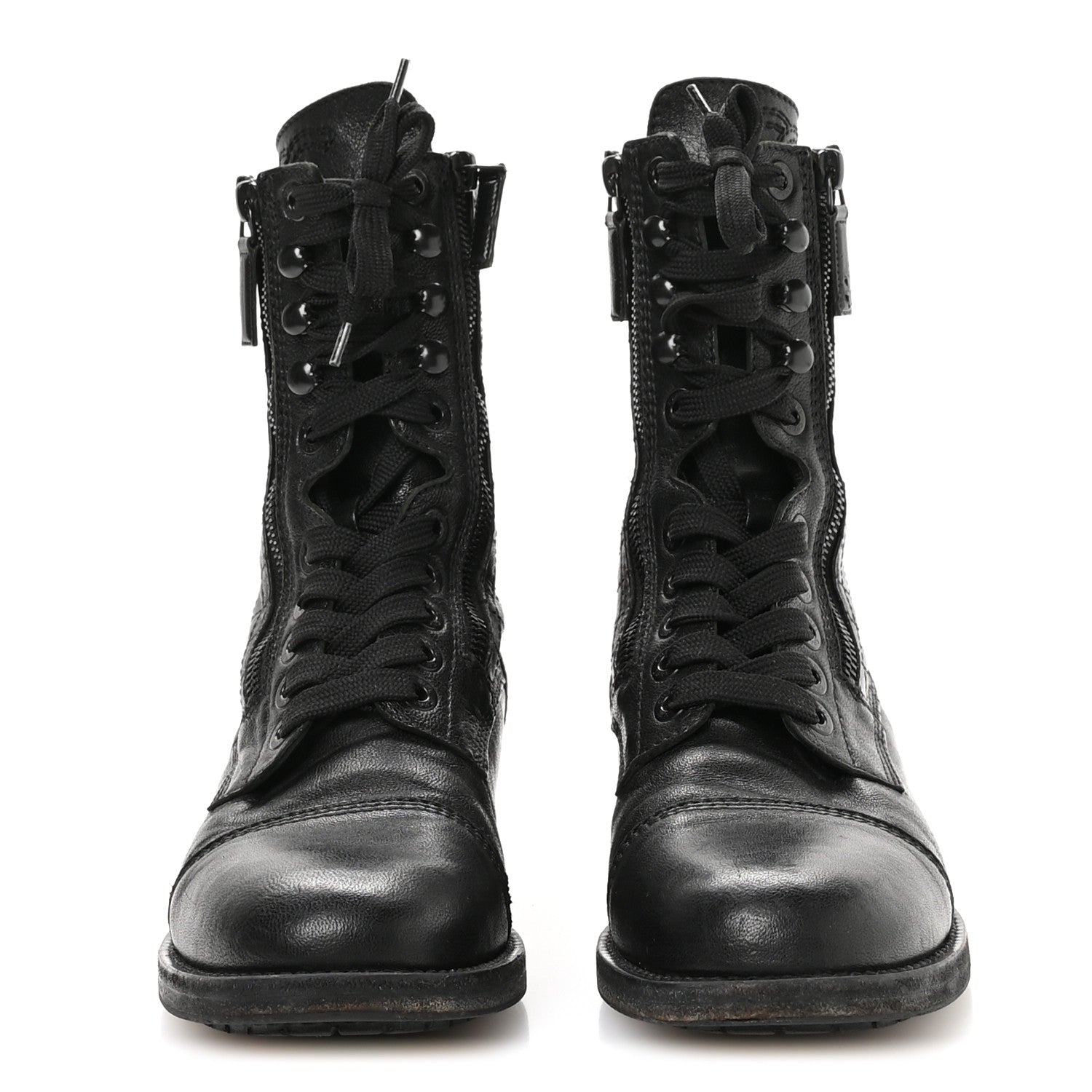 Sheepskin Quilted CC Tall Lace Up Combat Boots 38.5 Black