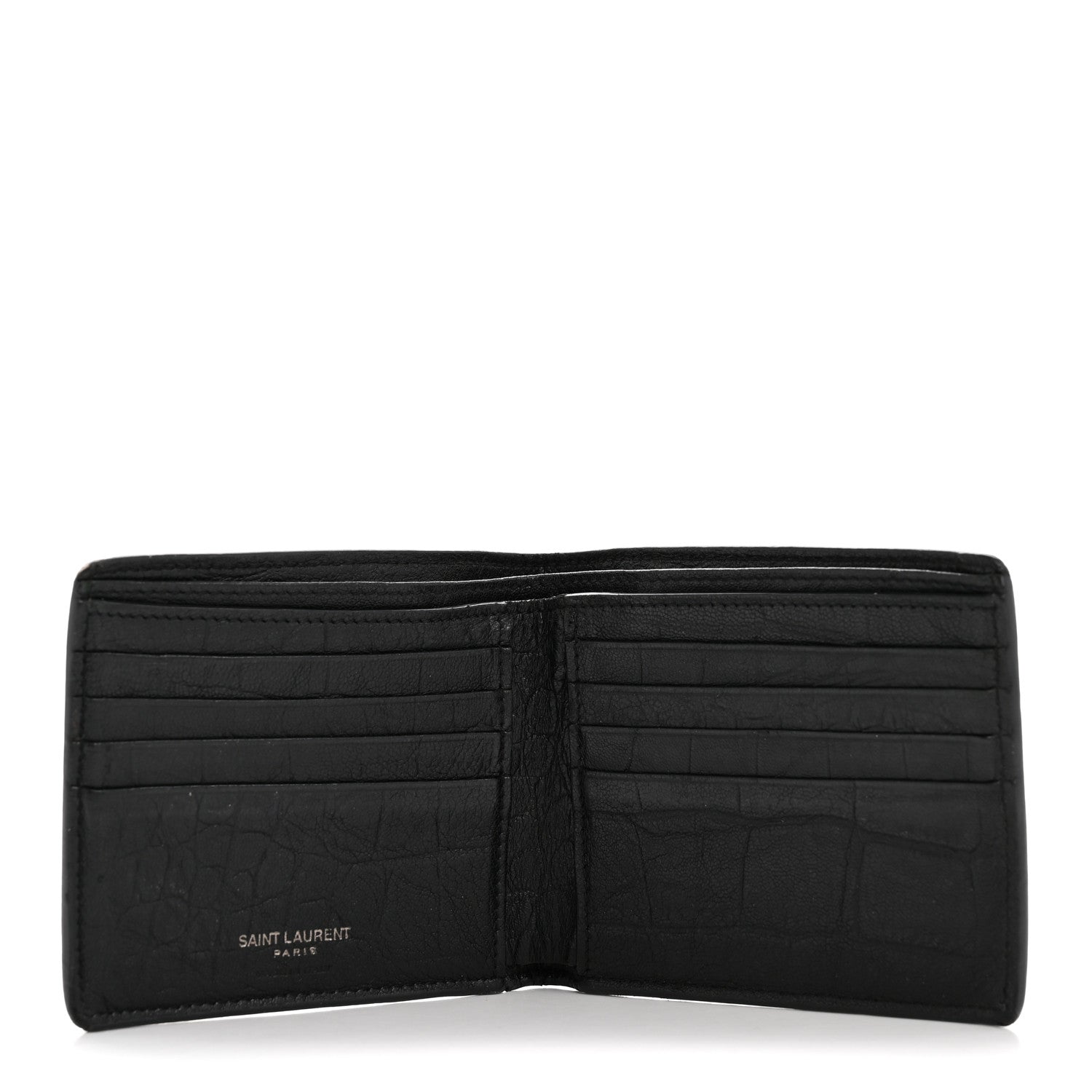 Calfskin Crocodile Embossed Monogram Bifold Wallet Black