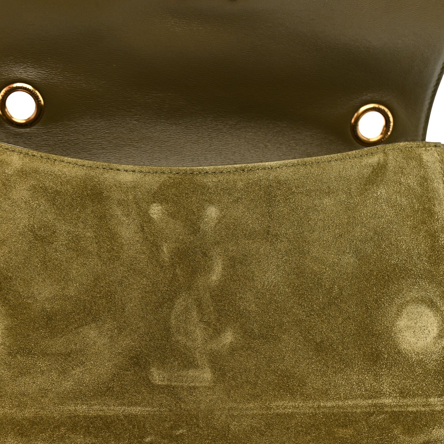 Smooth Calfskin Suede Small Reversible Monogram Kate Satchel Loden Green