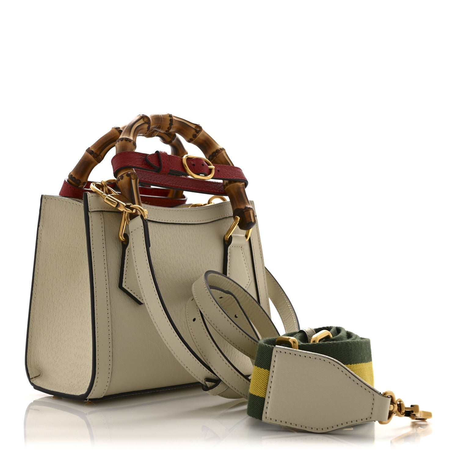 Textured Dollar Calfskin Web Mini Diana Tote Bag Mystic White