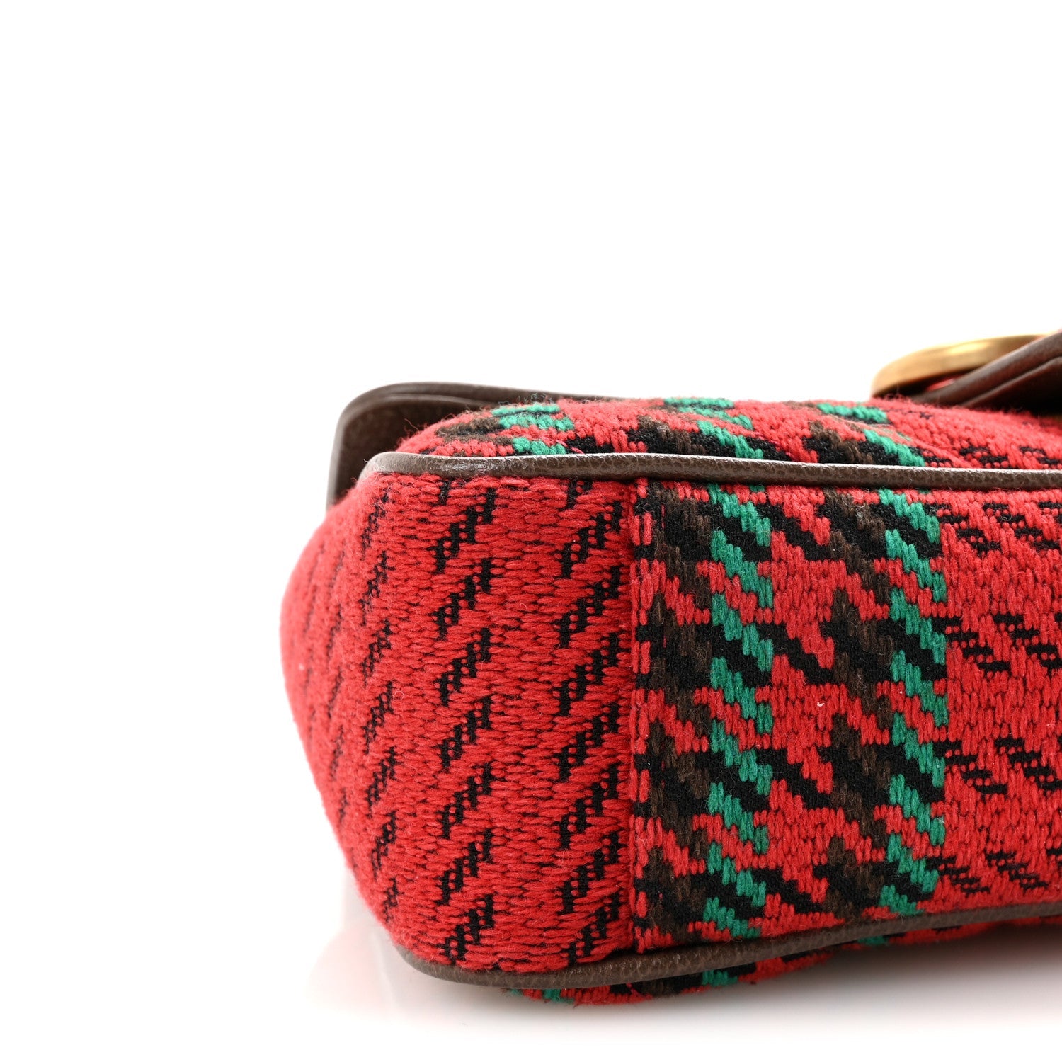 Wool Tweed Textured Dollar Calfskin Matelasse Diagonal Plaid Small GG Marmont Shoulder Bag Red Green Multicolor New Acero