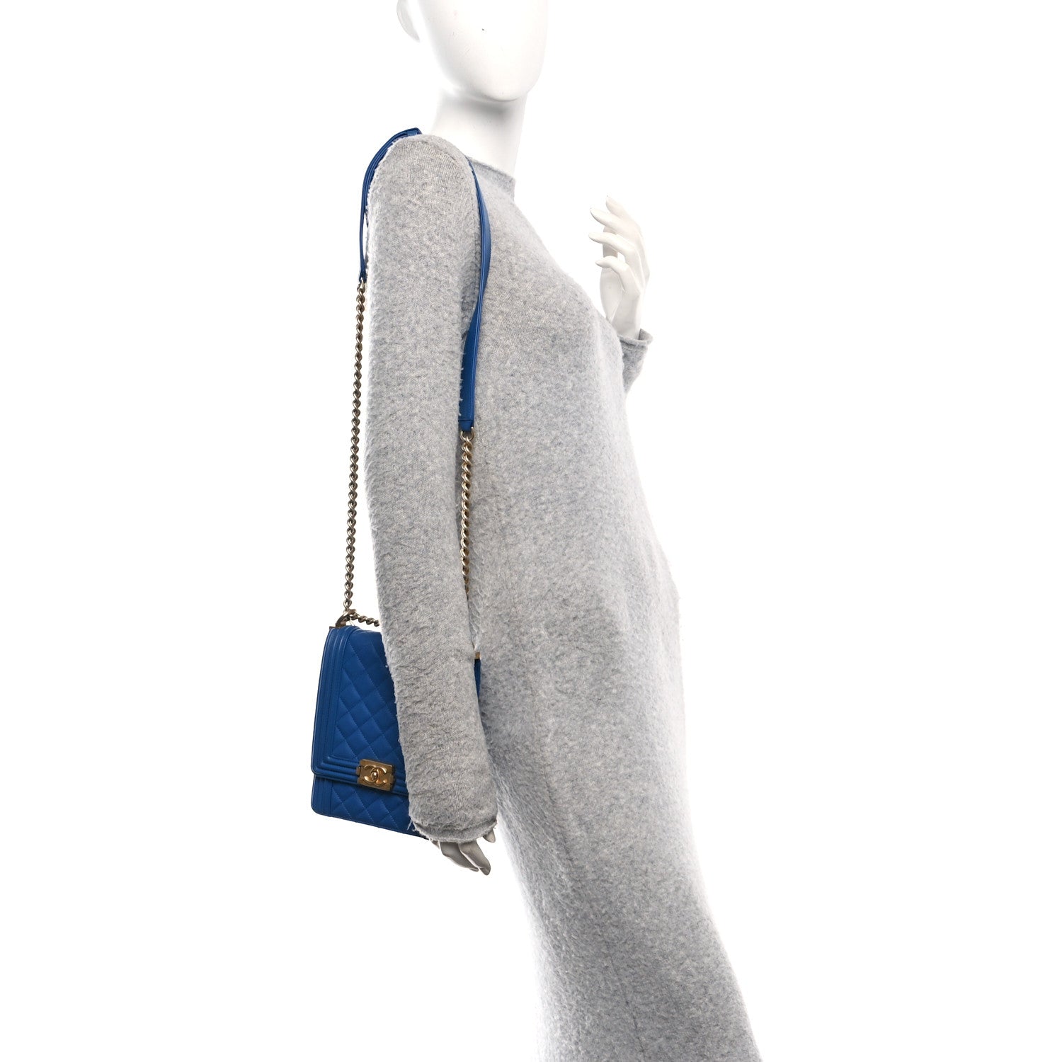 Calfskin Quilted North South Boy Flap Blue