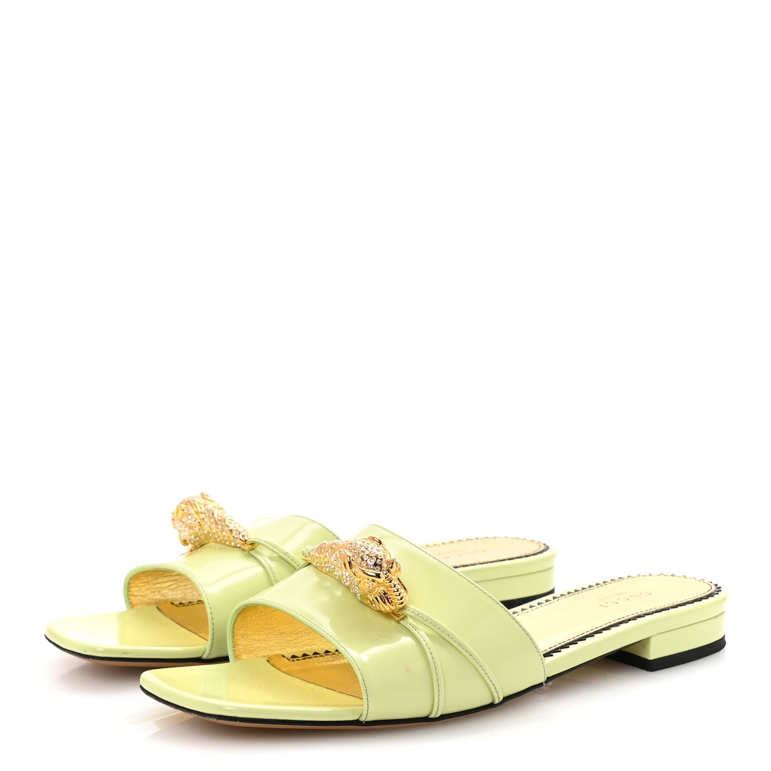 Patent Crystal Snake Head Block Heel Slide Sandals 40 Pistachio Green