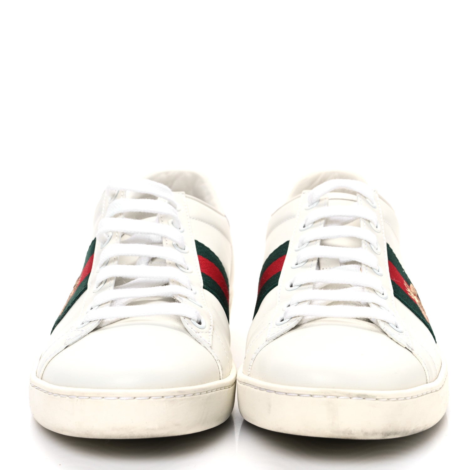 Calfskin Ayers Bee Embroidered Womens Ace Sneakers 39 White Red Flame Green