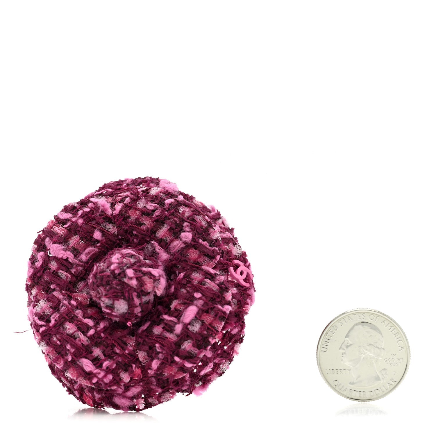 Tweed Camellia Pin Brooch Pink