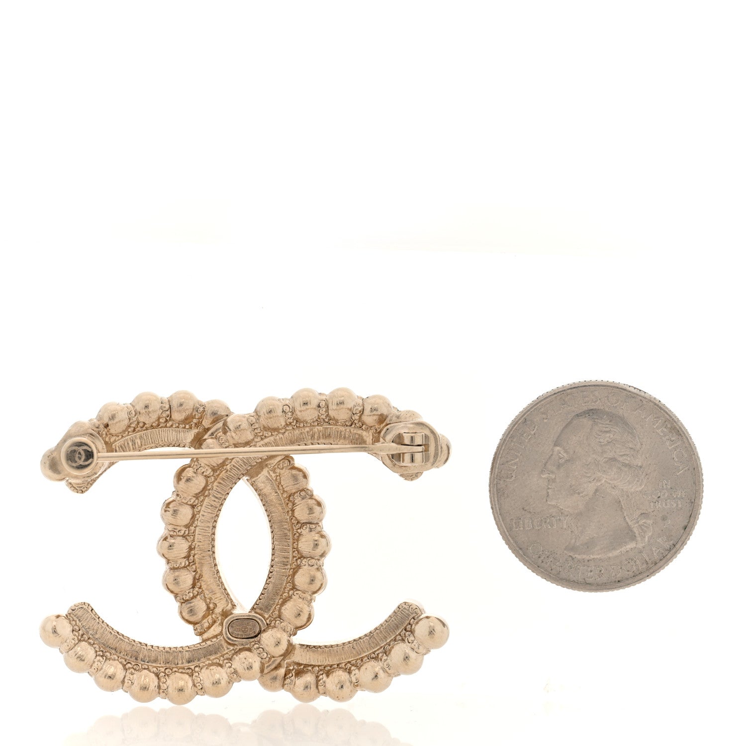 Metal Crystal CC Brooch Gold Black