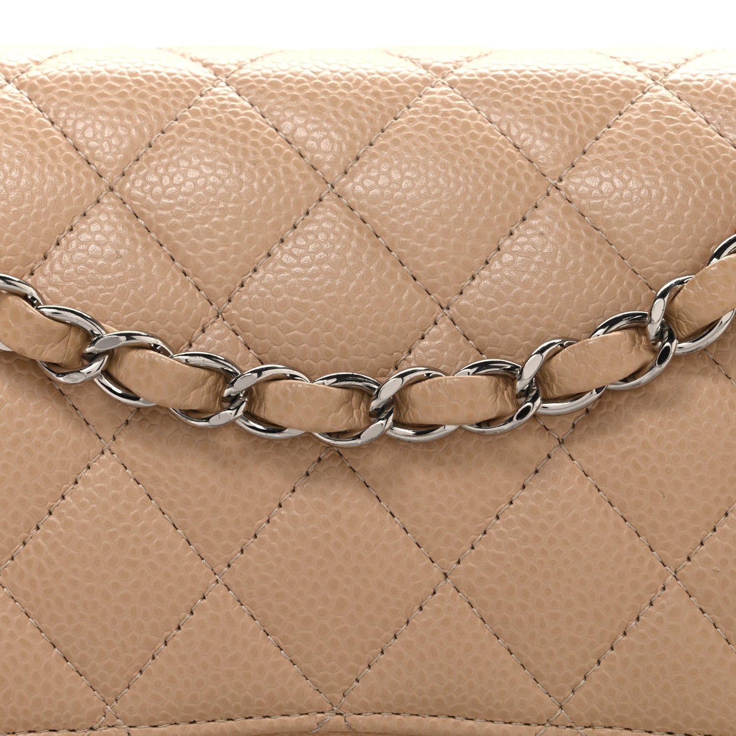 Caviar Quilted Medium Double Flap Beige