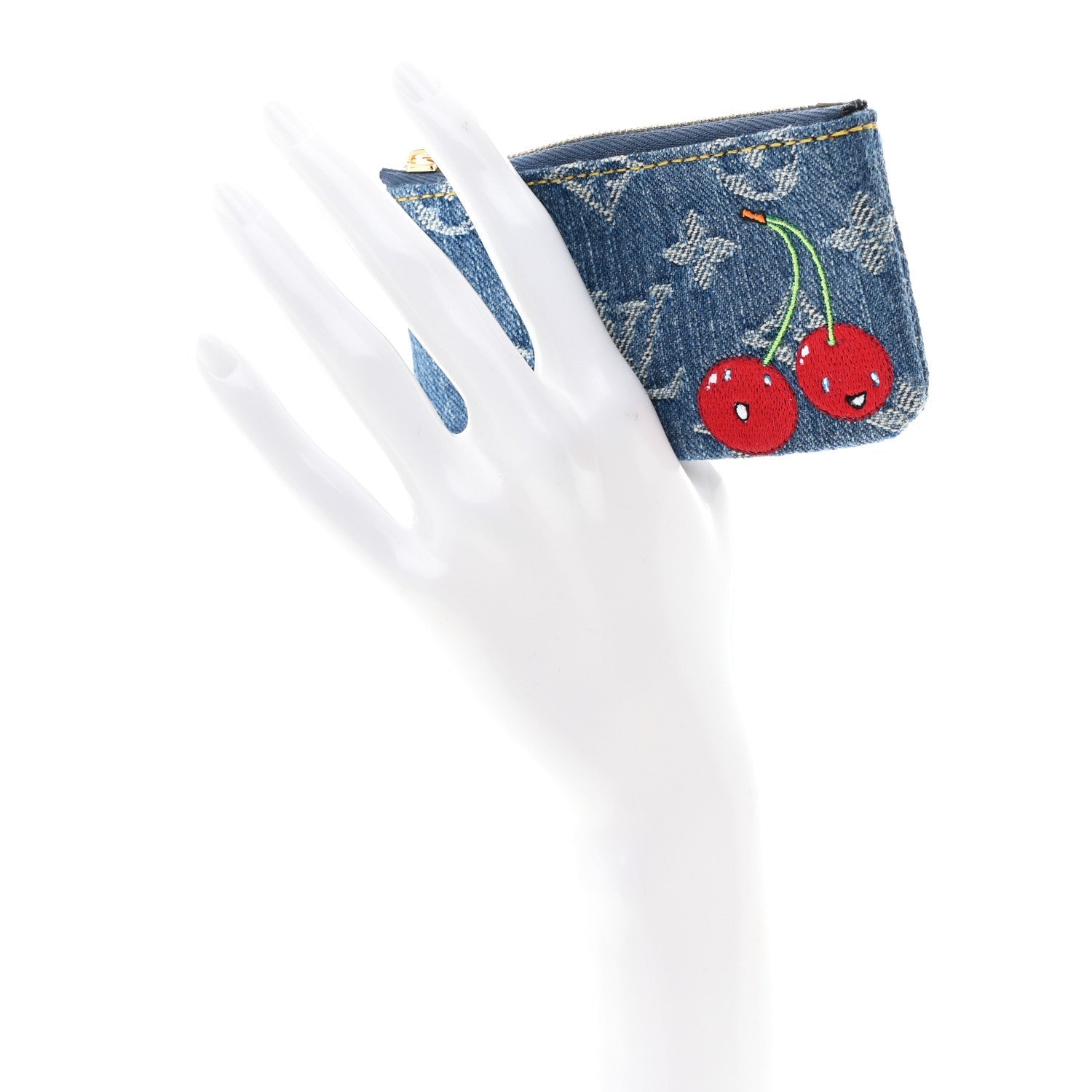 LV X TM Monogram Denim Cerises Key Pouch Blue