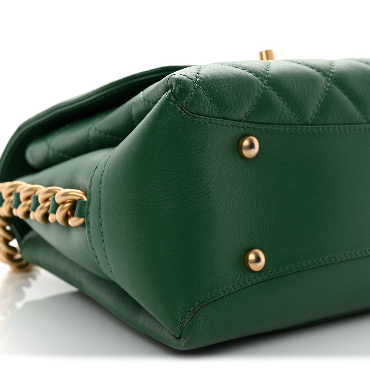 Calfskin Quilted Chain Flap Green