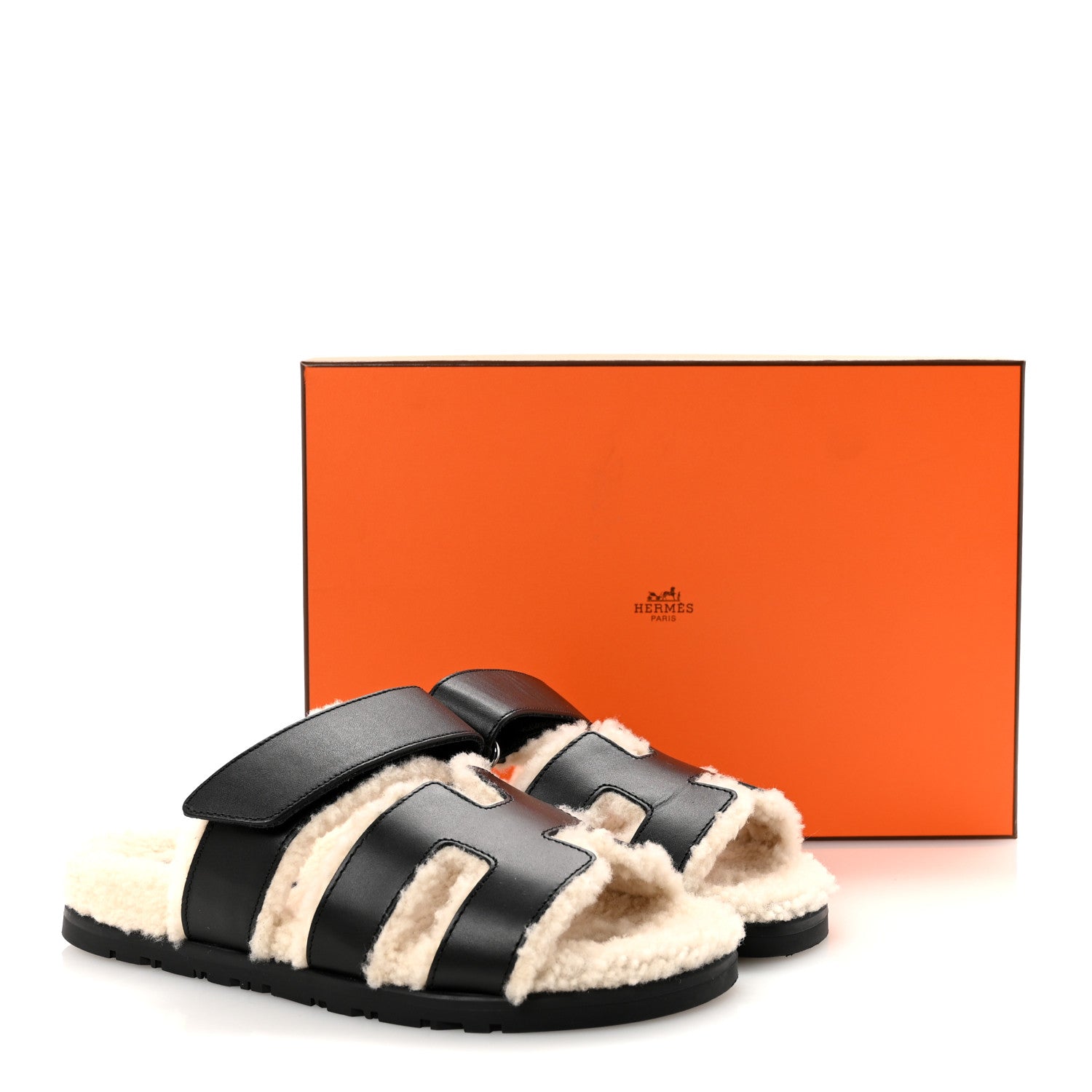 Calfskin Woolskin Womens Chypre Sandals 35.5 Black Ecru