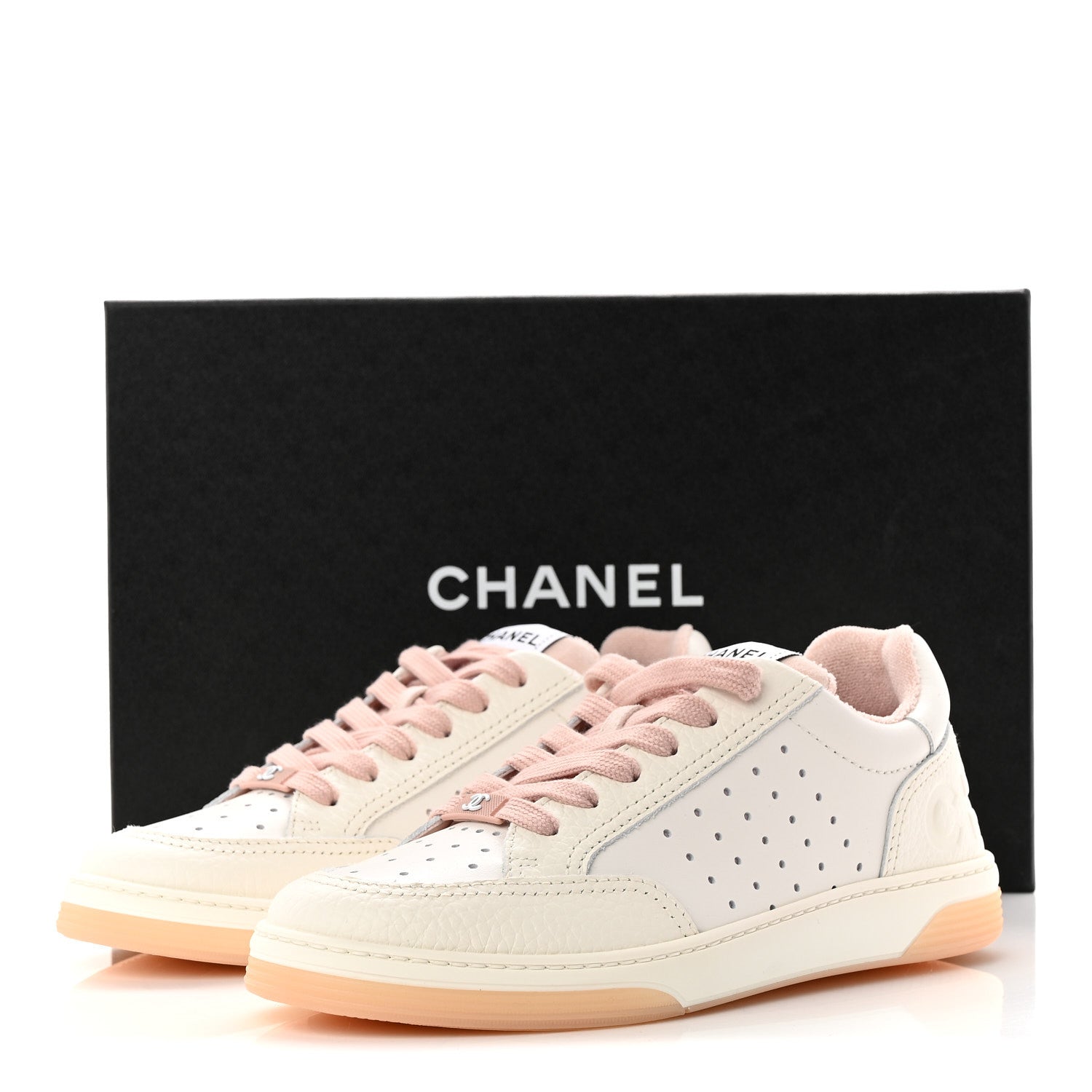 Grained Calfskin Fabric Womens Logo Sneakers 37 White Light Pink
