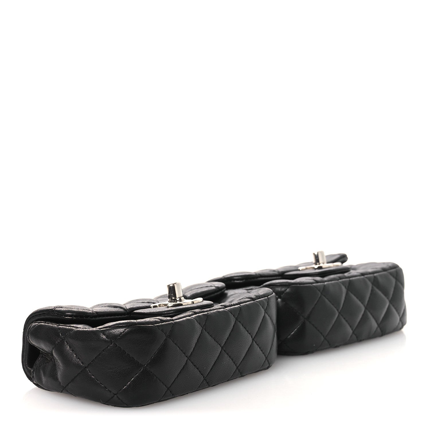 Lambskin Quilted Double Mini Flap Crossbody Black