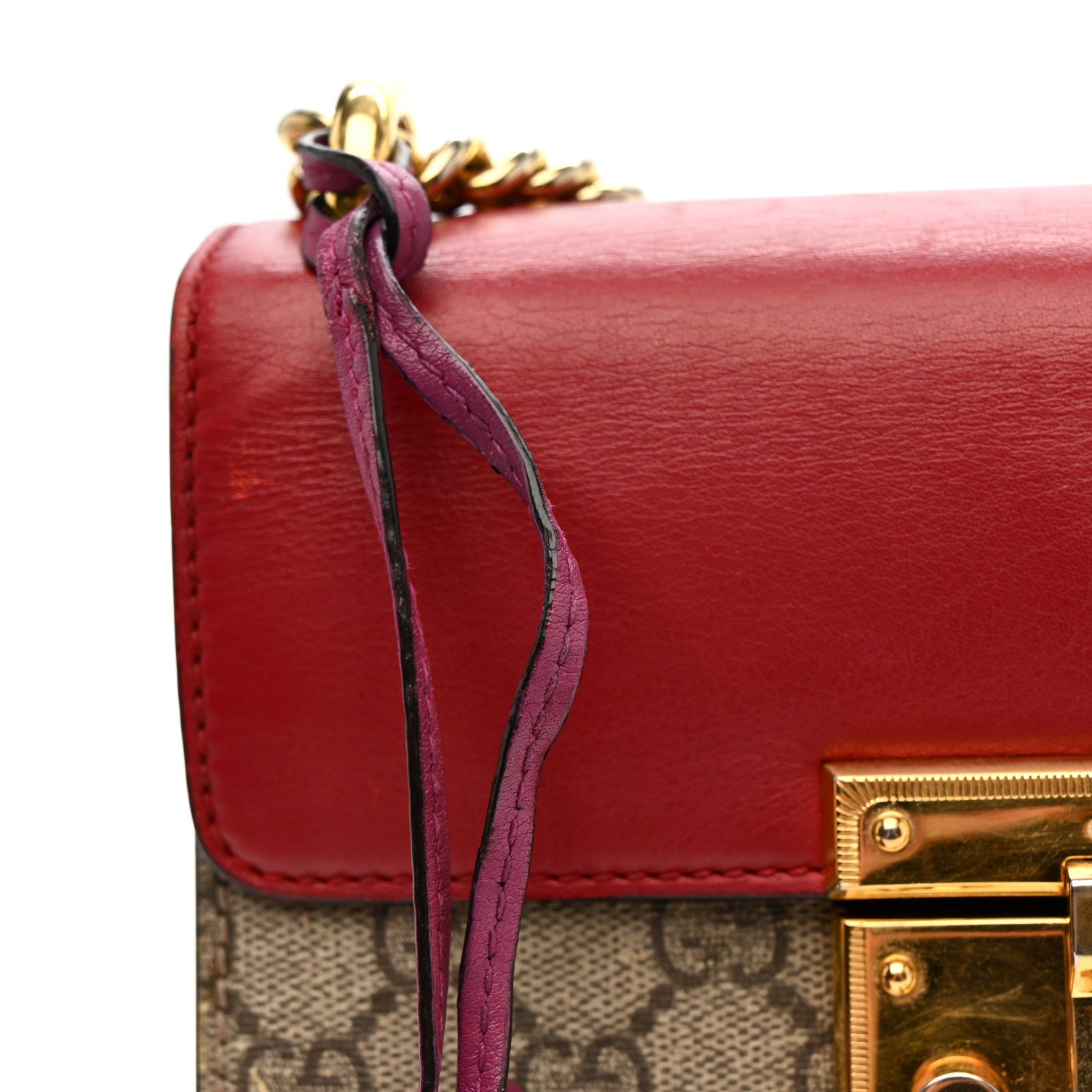 GG Supreme Monogram Calfskin Small Padlock Shoulder Bag Beige Hibiscus Red New Rosette