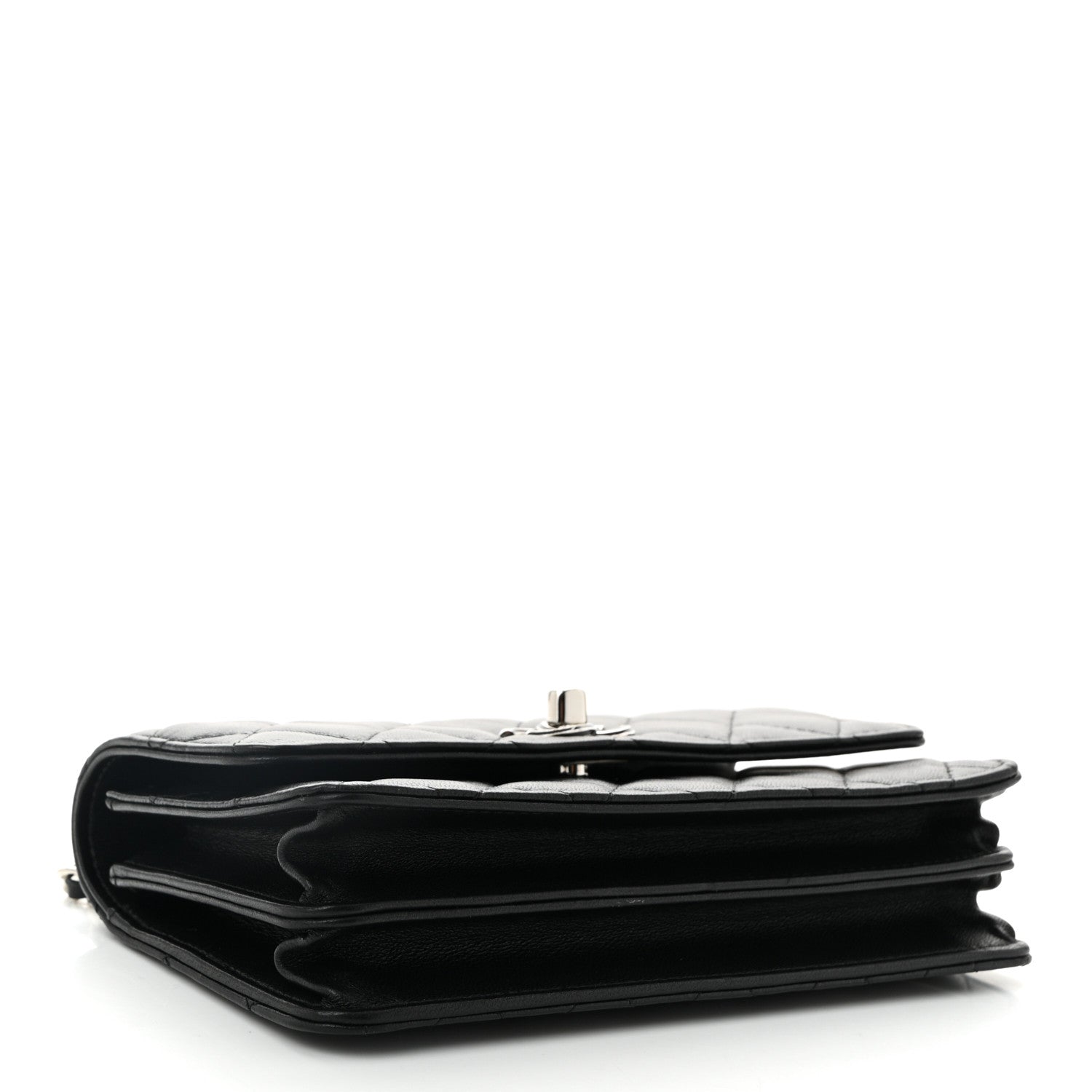 Lambskin Quilted Metal Top Handle Crossbody Flap Black