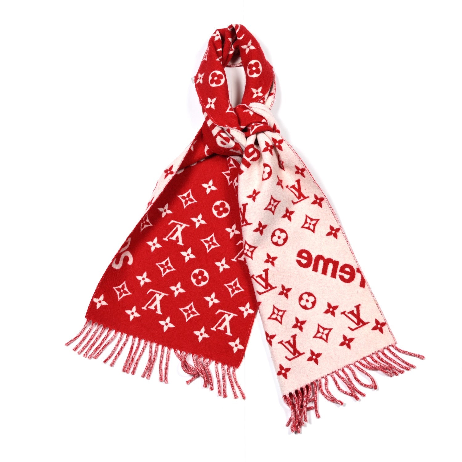 X Supreme Wool Cashmere Monogram Scarf Red White