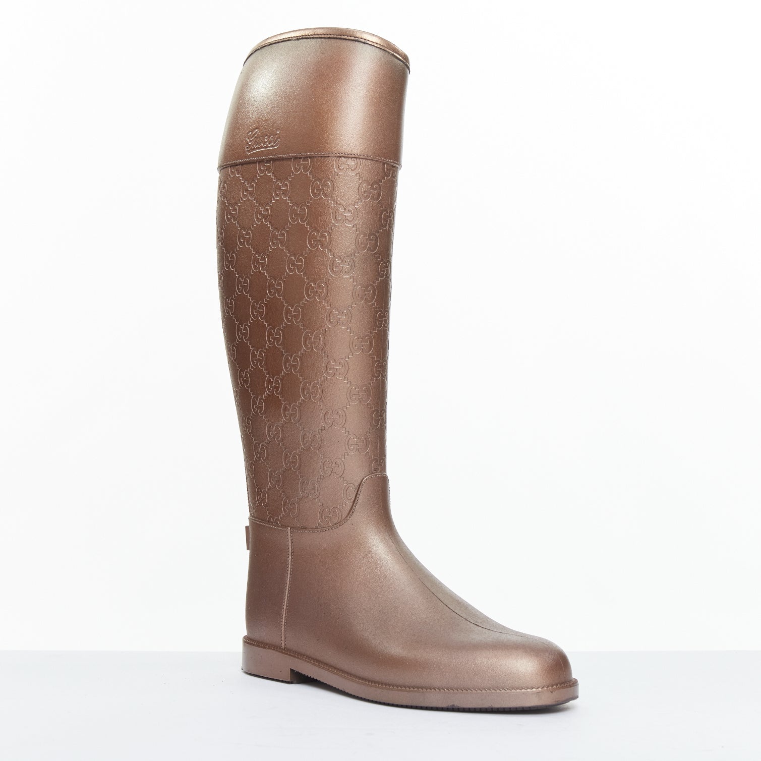 Women's Gucci bronze rubber rainboots