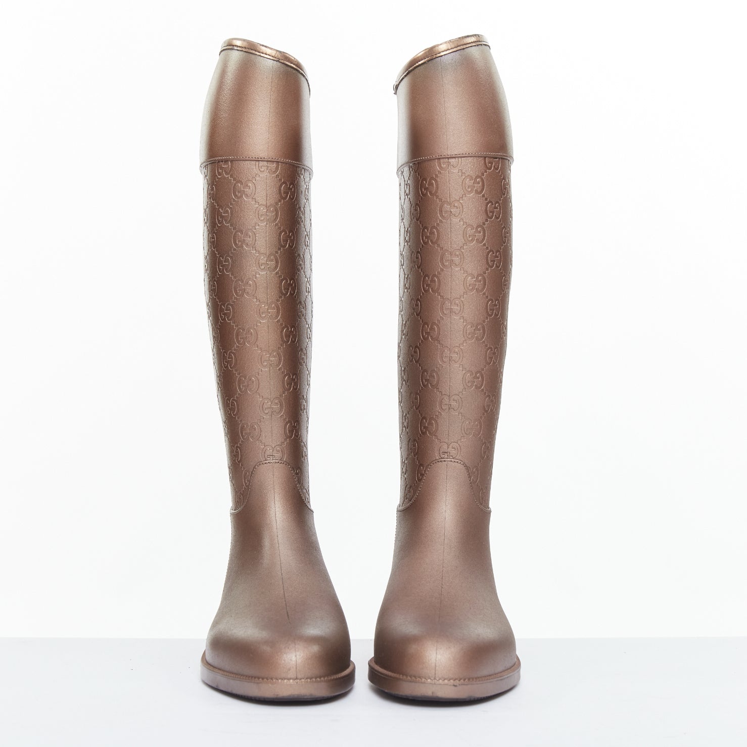 Women's Gucci bronze rubber rainboots