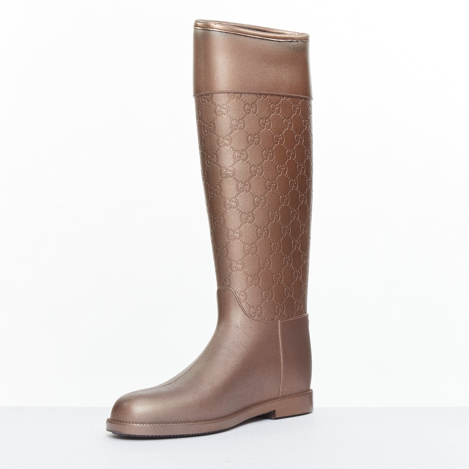 Women's Gucci bronze rubber rainboots