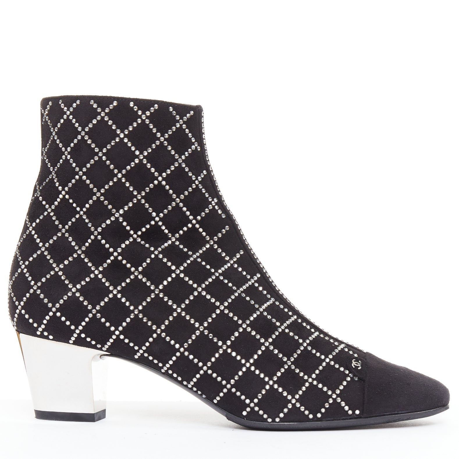 Women's Chanel black suede crystal heel boots