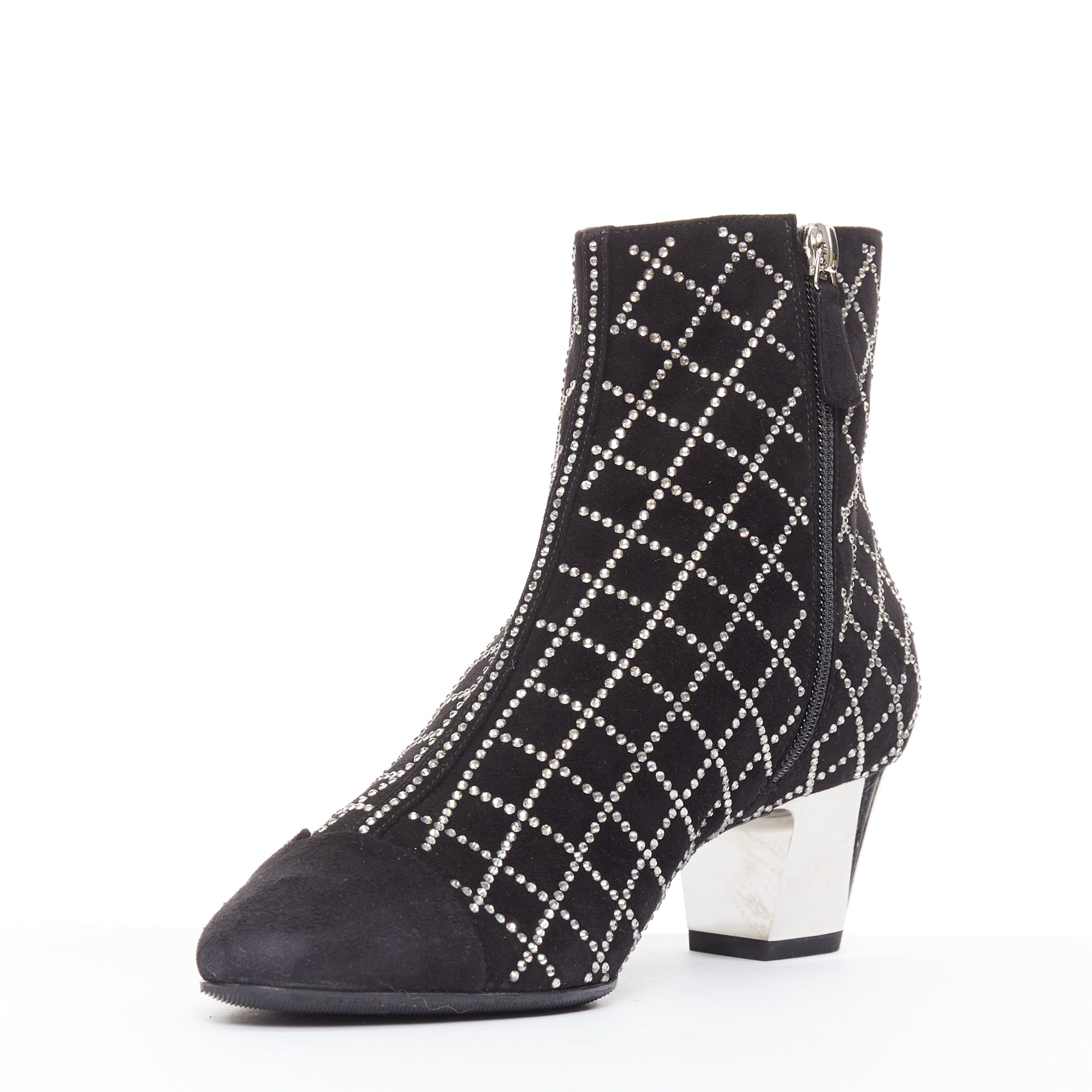 Women's Chanel black suede crystal heel boots