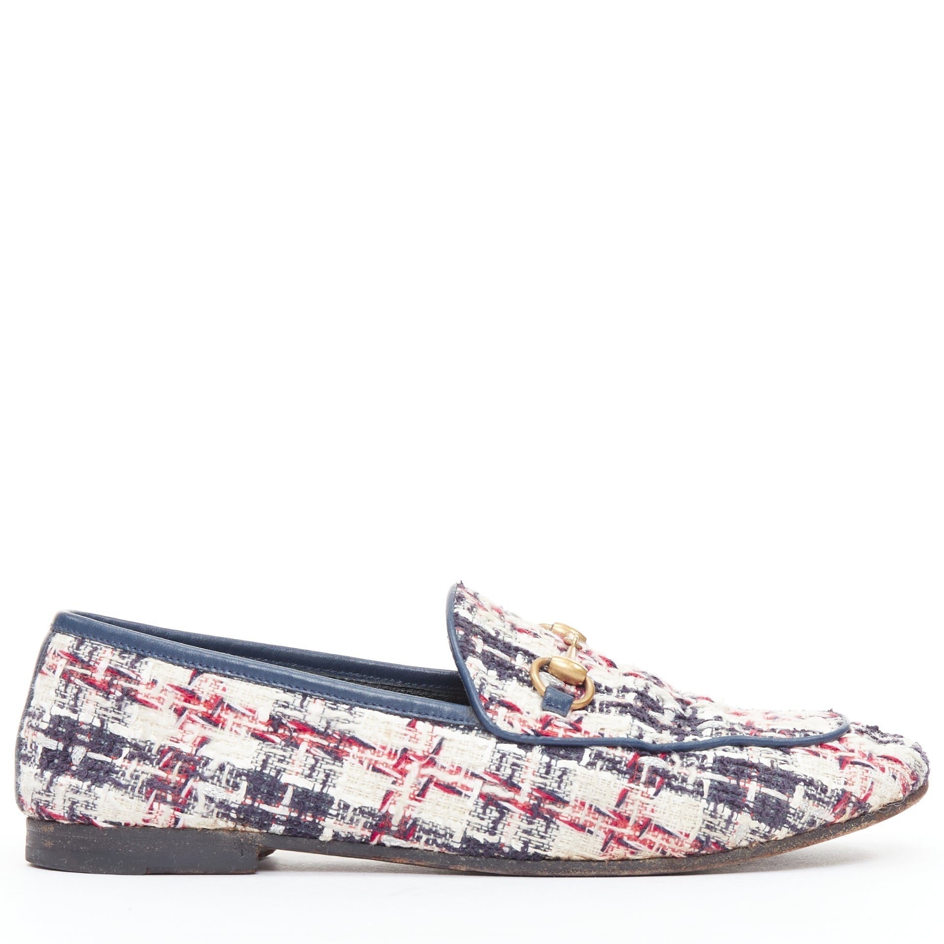 Women's Gucci red tweed horsebit loafers