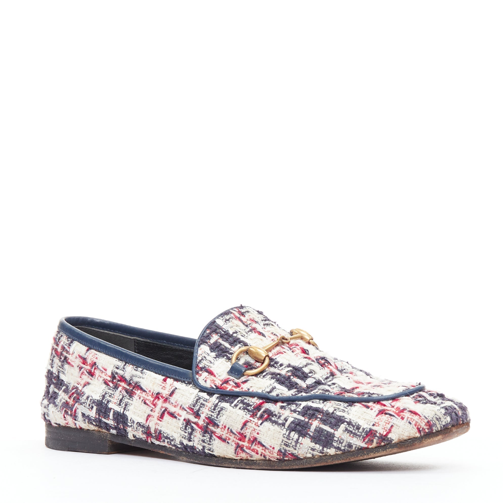Women's Gucci red tweed horsebit loafers