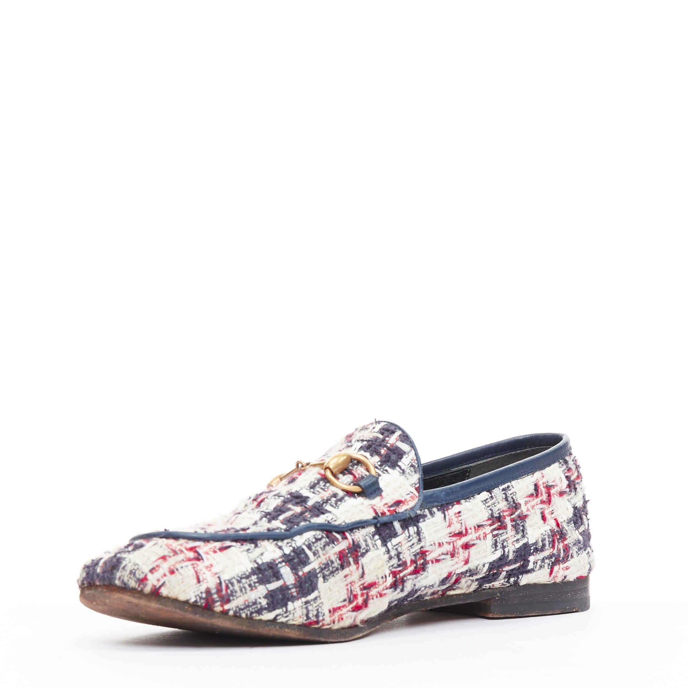Women's Gucci red tweed horsebit loafers