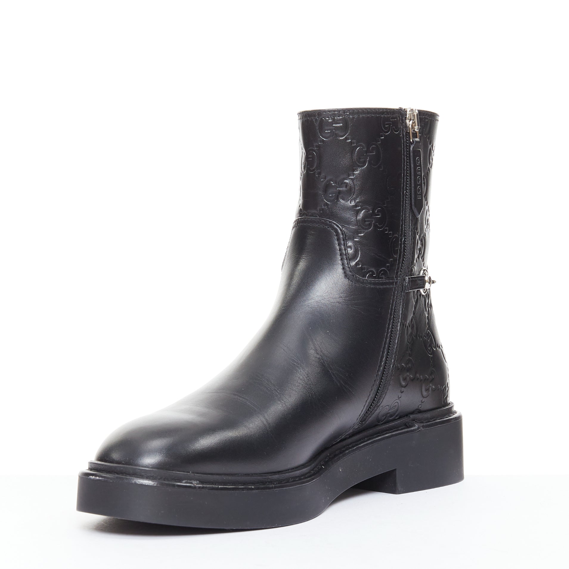 Women's Gucci black monogram ankle boots