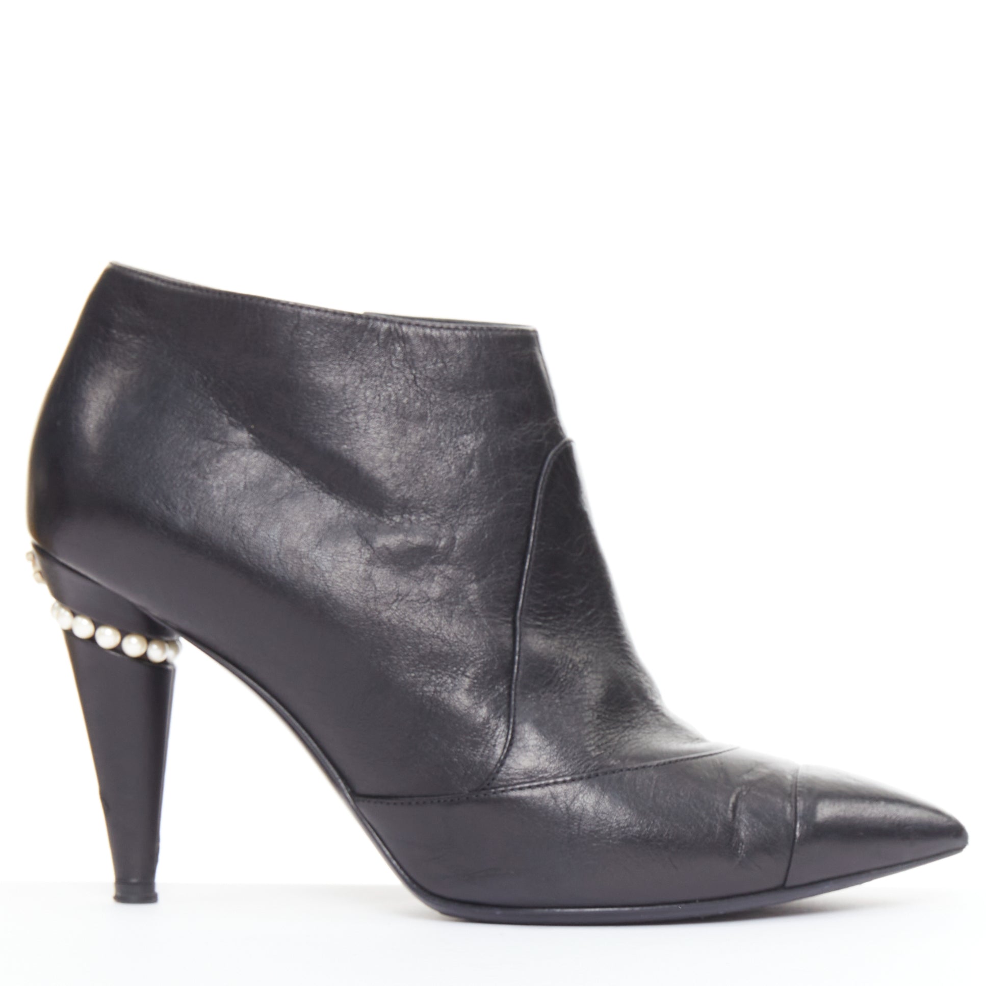 Women's Chanel black pearl ankle boots