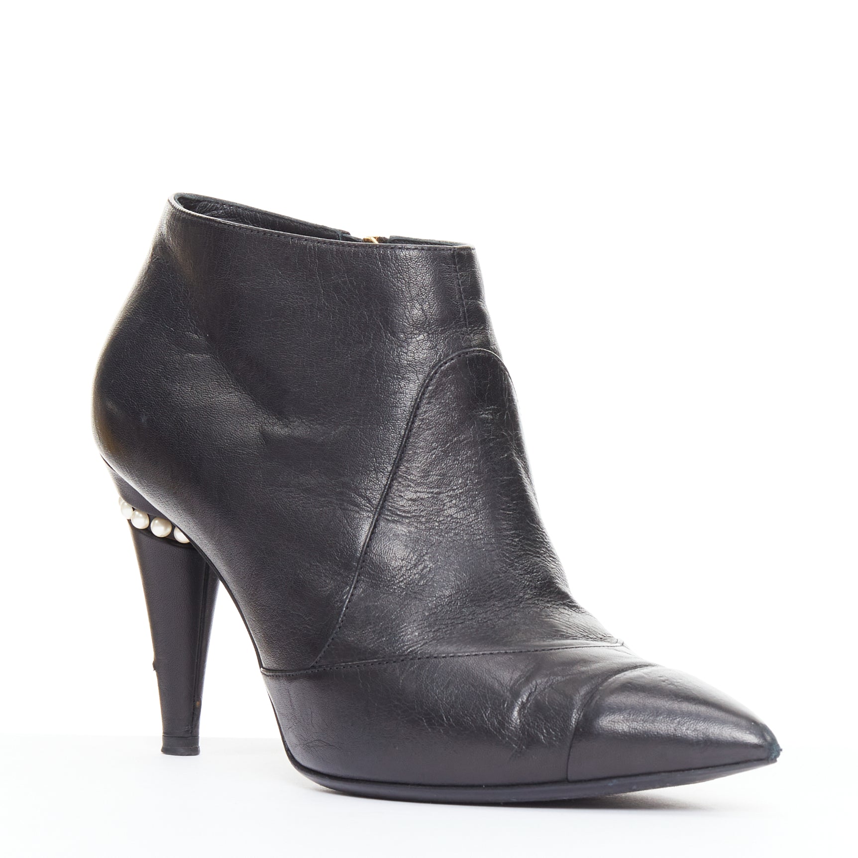 Women's Chanel black pearl ankle boots