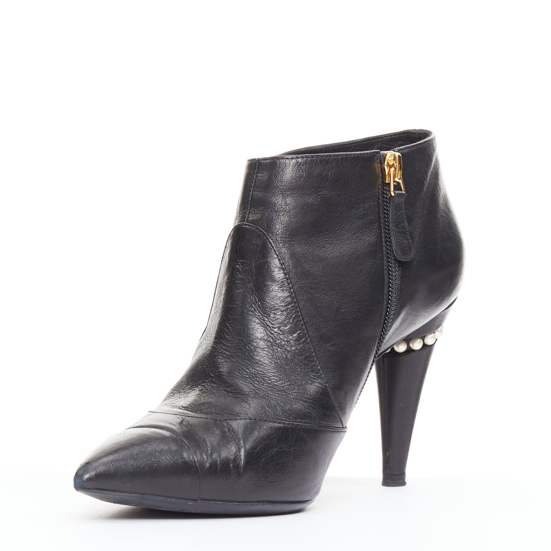 Women's Chanel black pearl ankle boots