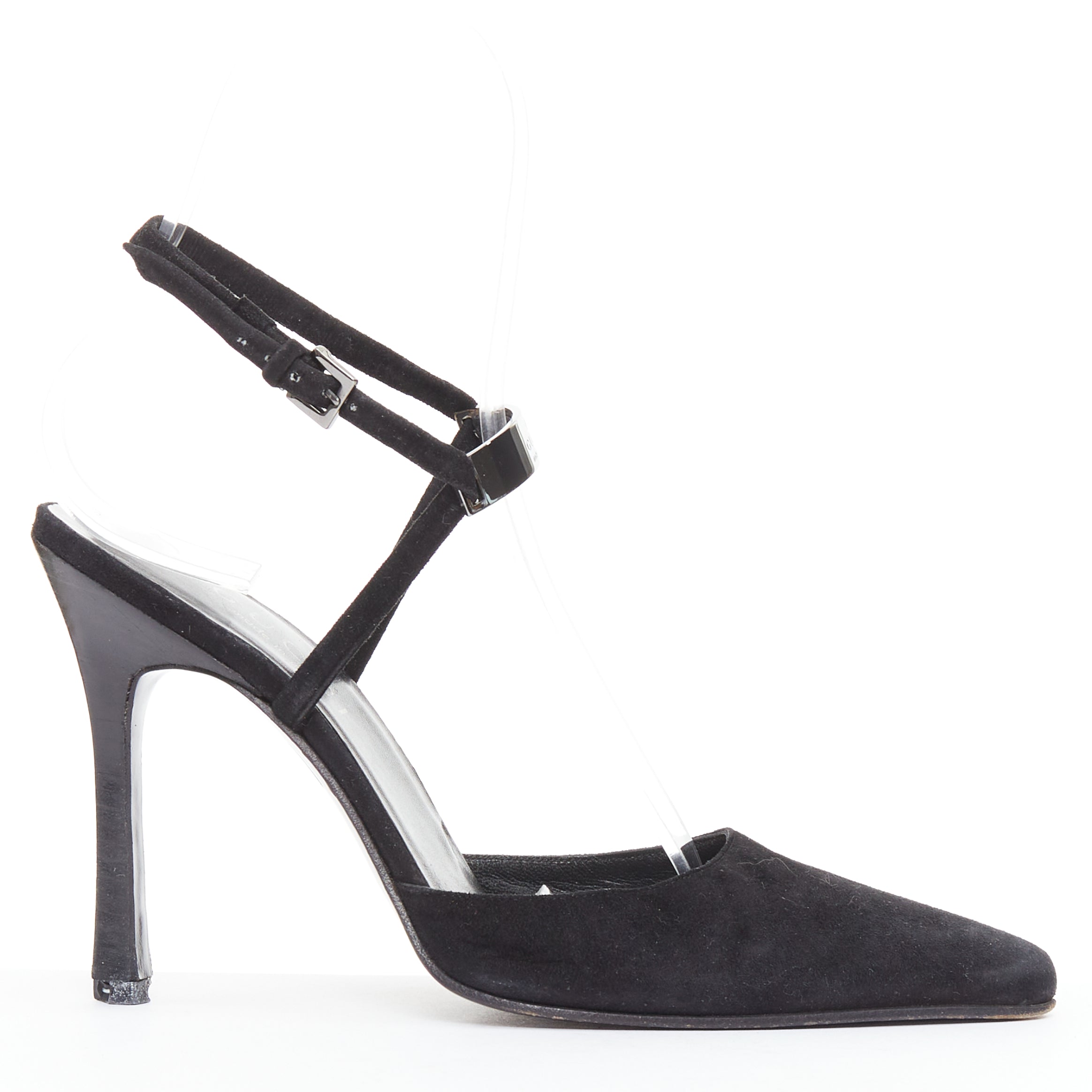 Women's Gucci black suede metal slingback pumps