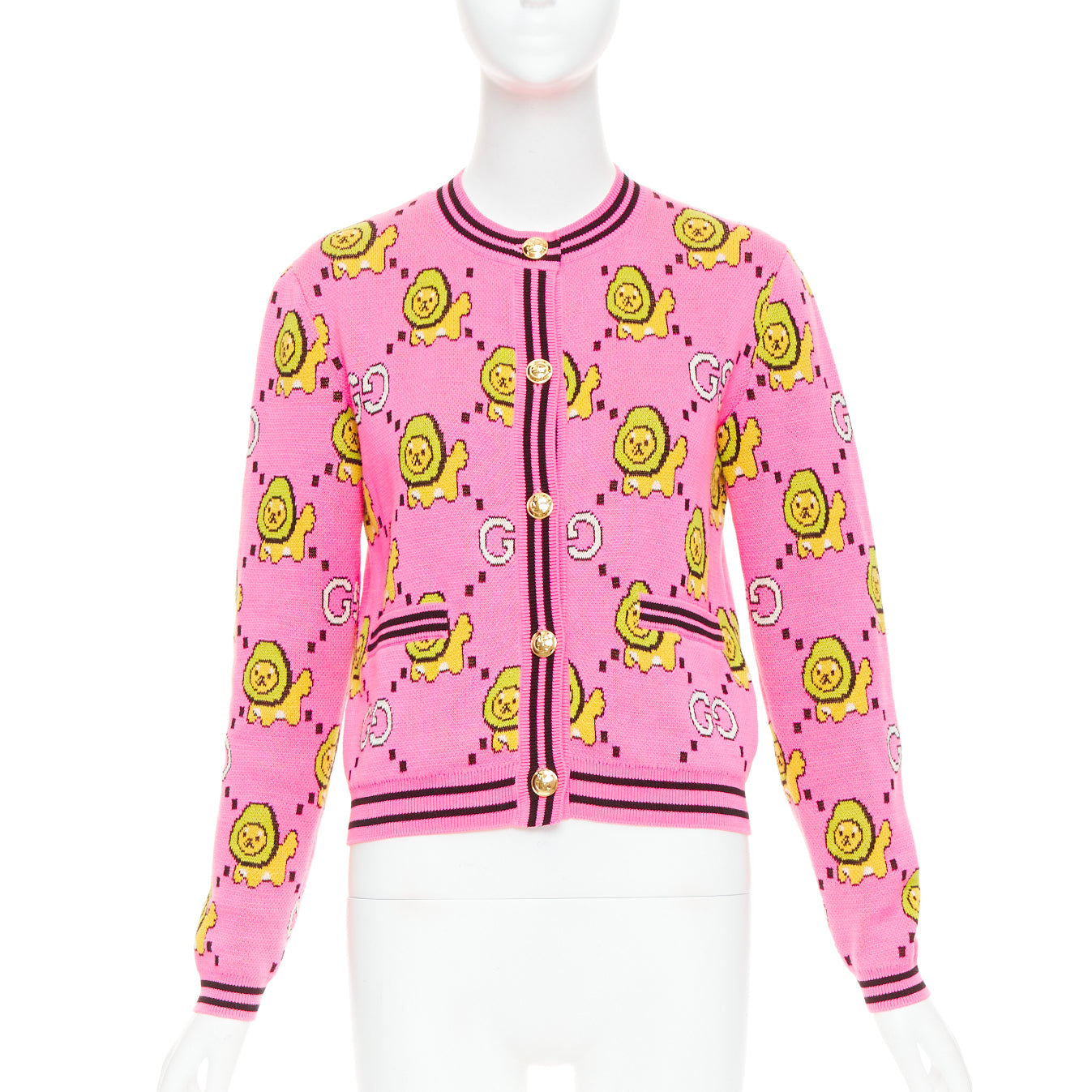 Women's Gucci pink cotton lion cropped cardigan