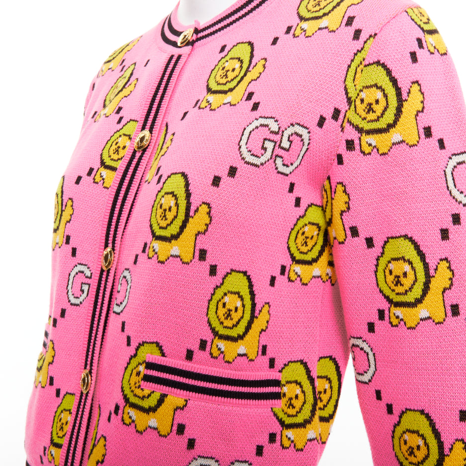 Women's Gucci pink cotton lion cropped cardigan