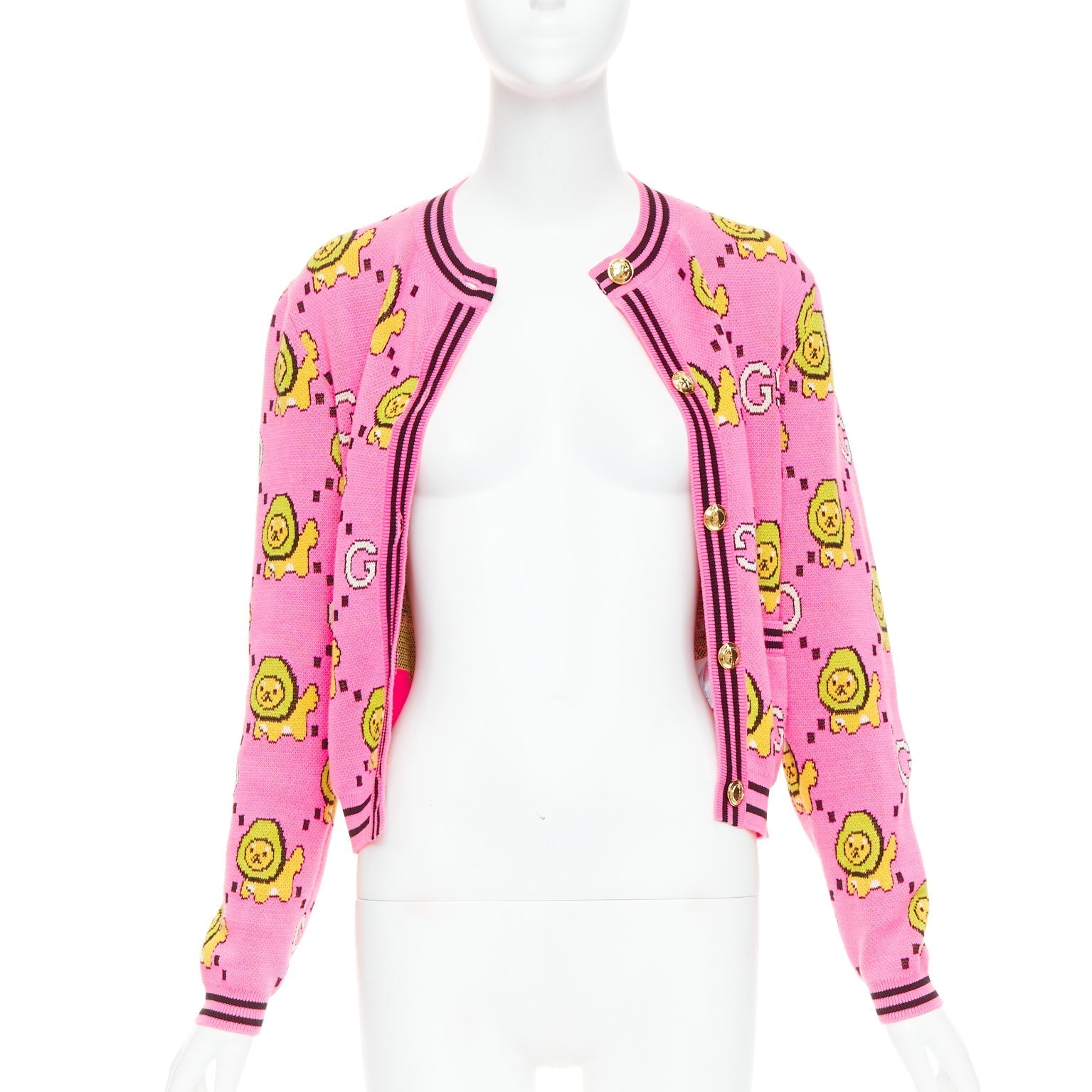 Women's Gucci pink cotton lion cropped cardigan