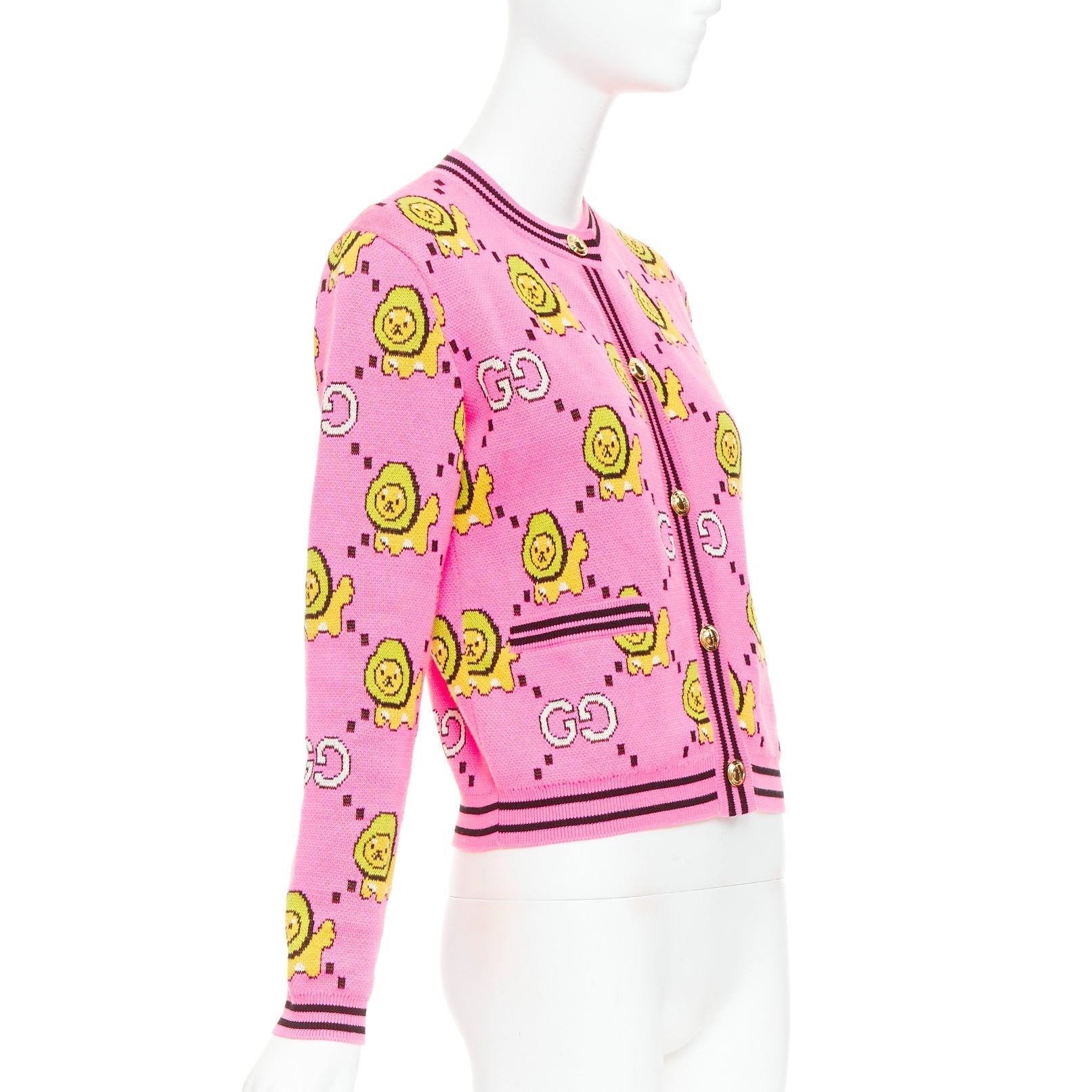 Women's Gucci pink cotton lion cropped cardigan