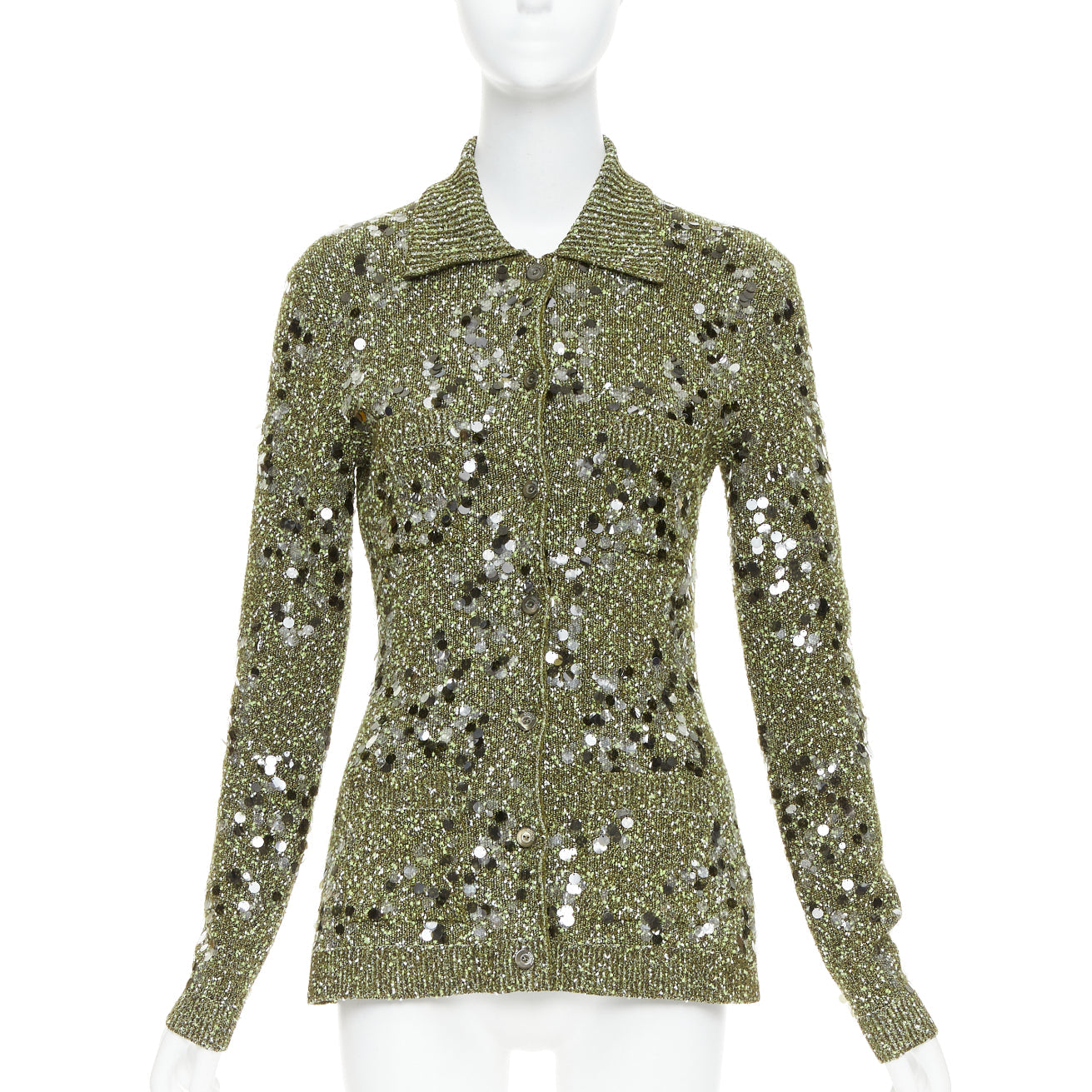 Women's Gucci green boucle sequin cardigan