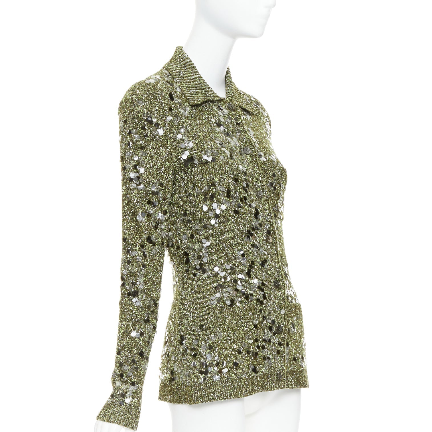 Women's Gucci green boucle sequin cardigan