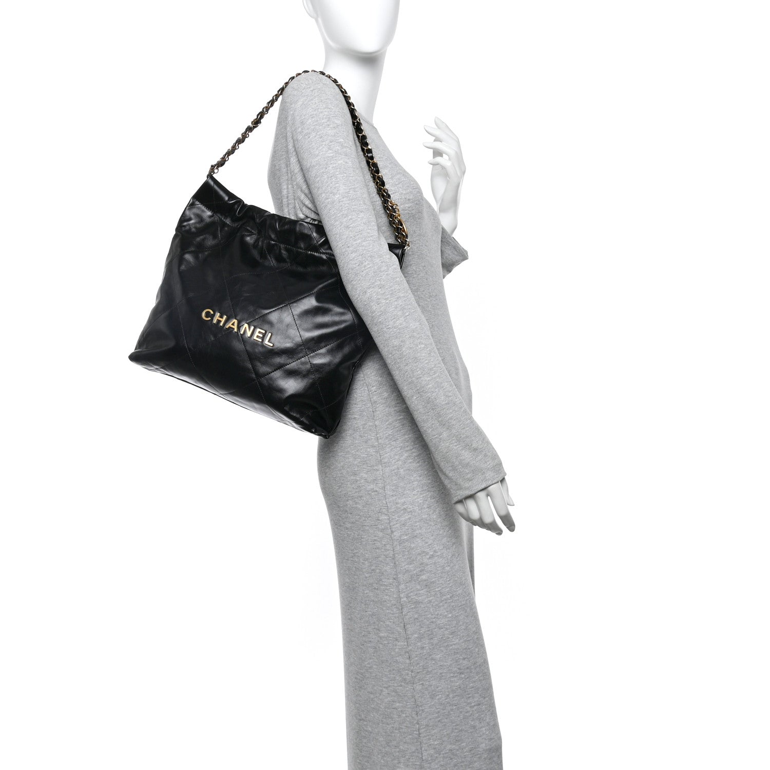 Shiny Calfskin Quilted Small Chanel 22 Black