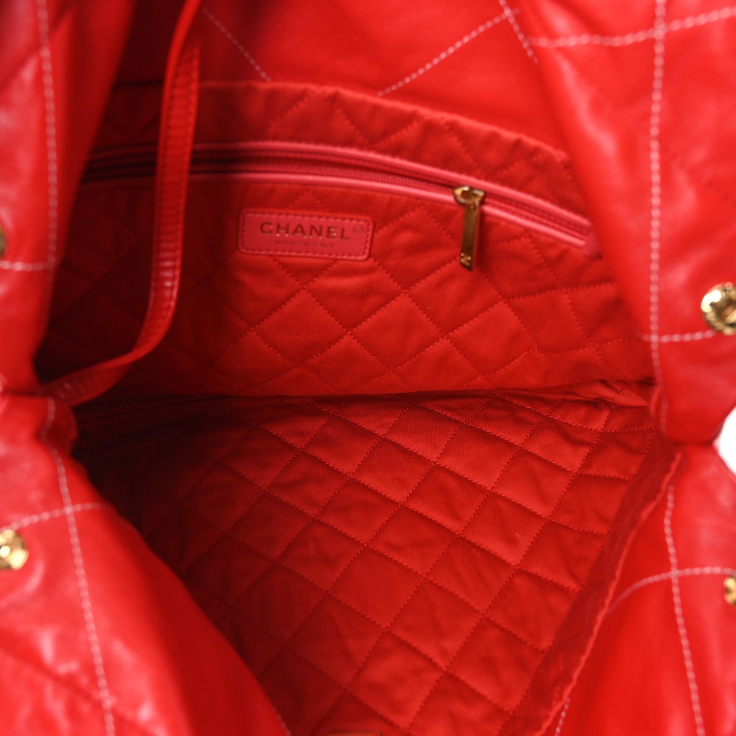 Shiny Calfskin Stitched Quilted Small Chanel 22 Red