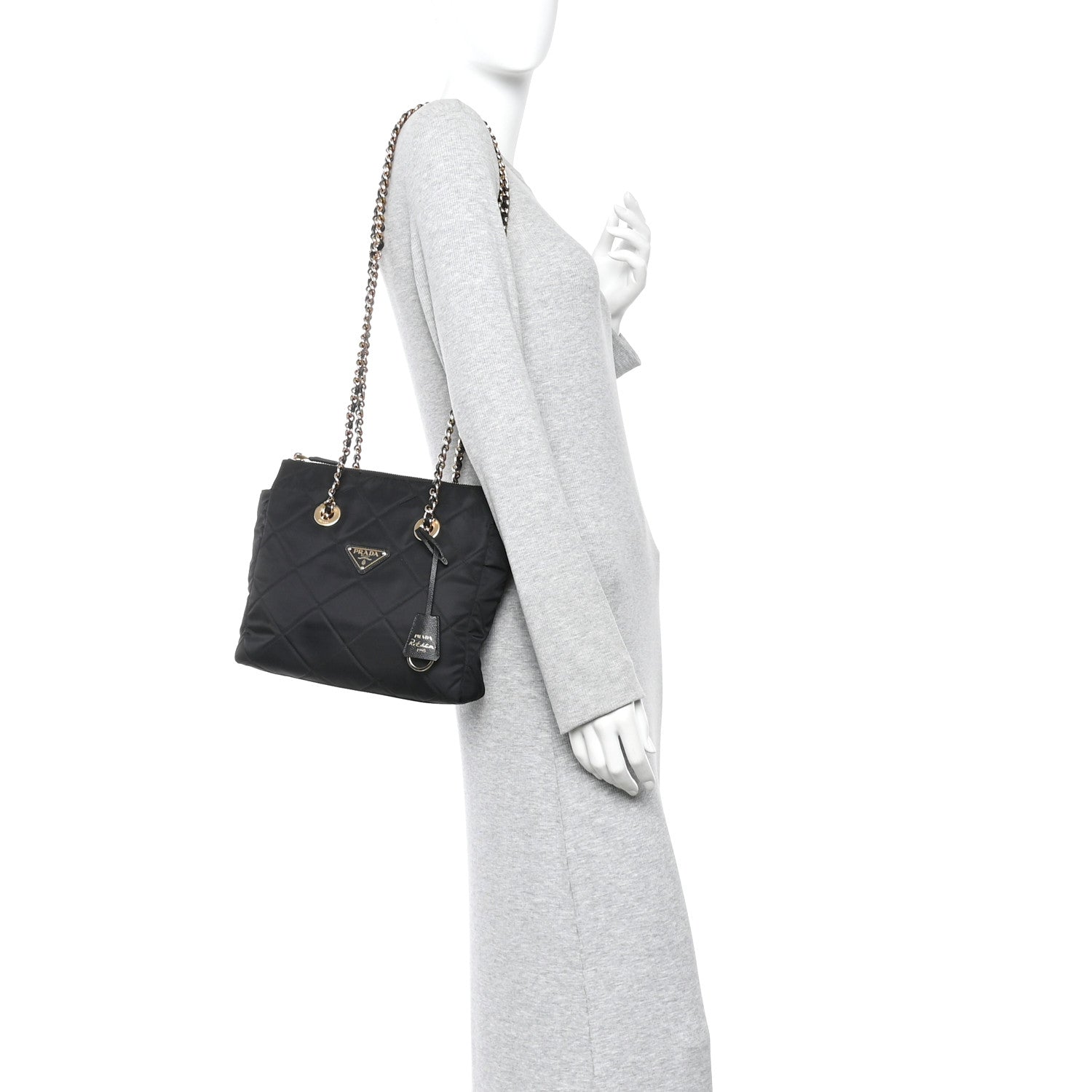 Re-Nylon Impuntu Quilted Re-Edition 1995 Chaine Small Tote Bag Black