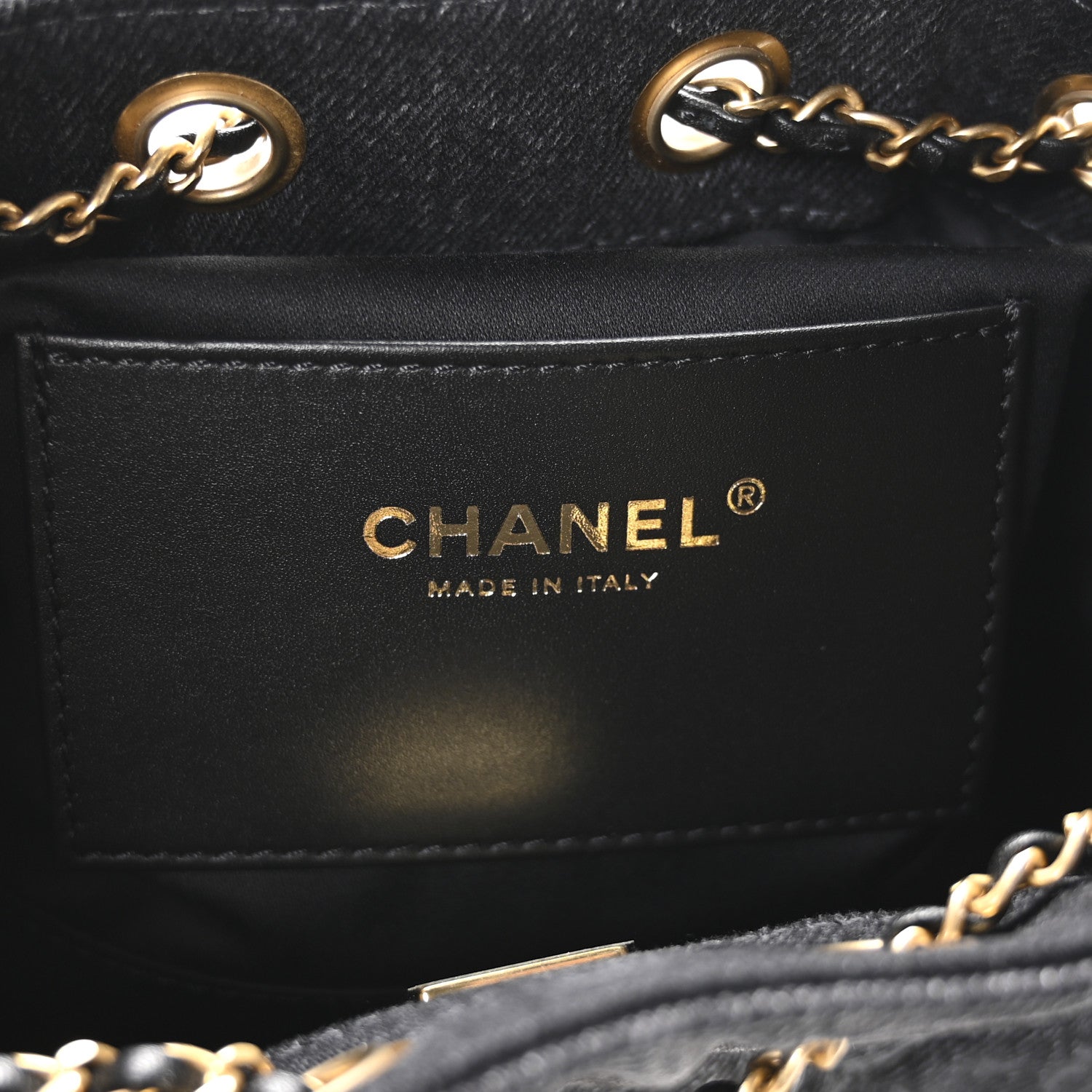 Denim Quilted Mini Chanel 25 Handbag Black