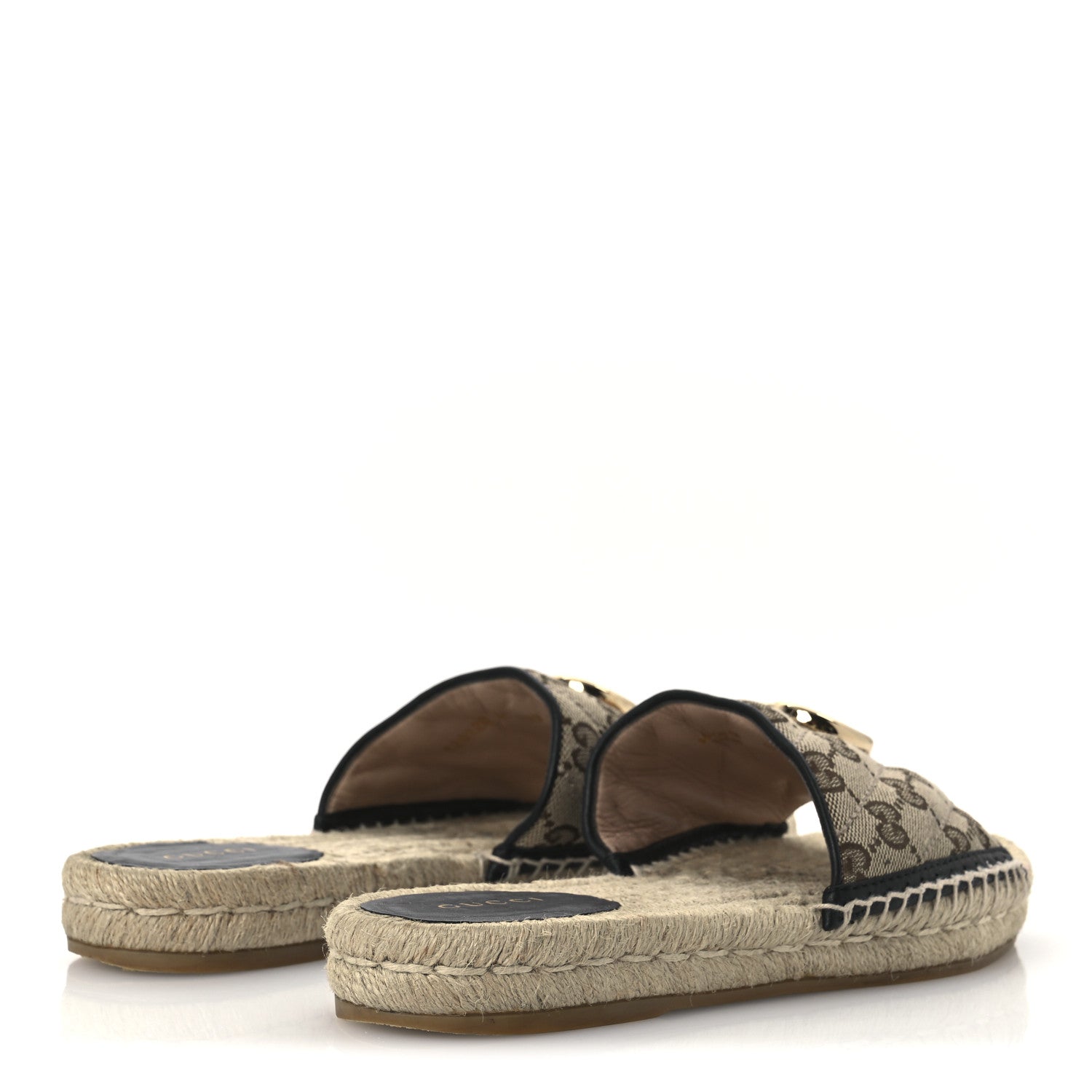 Monogram Matelasse GG Marmont Espadrille 20mm Slide Sandals 37.5 Beige Ebony Black