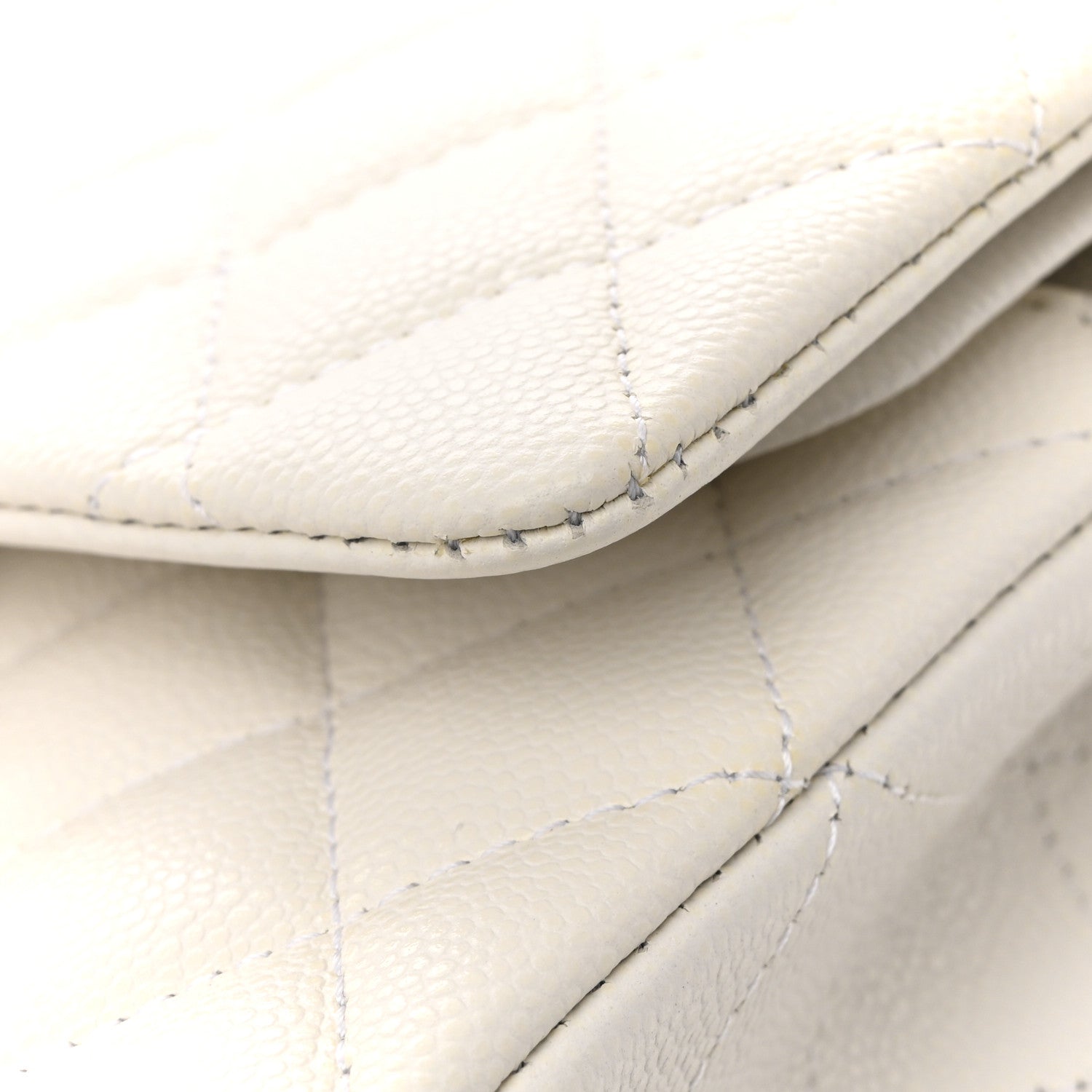 Caviar Quilted Medium Double Flap White